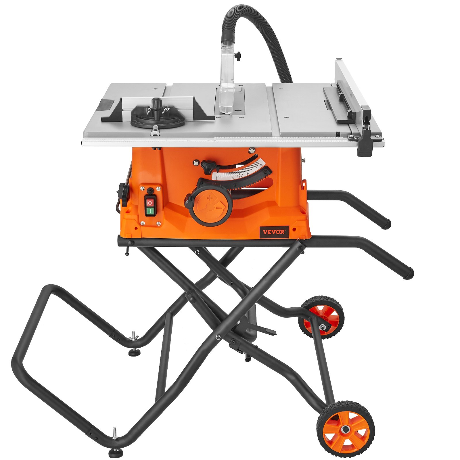 Sierra de mesa portátil de 10 pulgadas con soporte, 15 amperios y 5000 RPM.