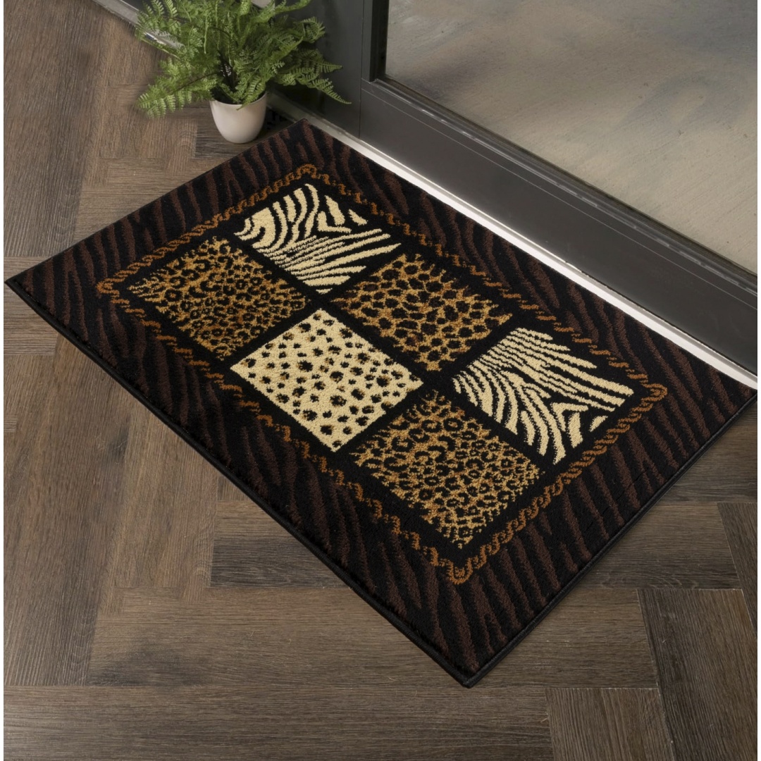 Alfombra de área Tribes GC YLS4013, 2 x 3 pies, estampado animal, negro