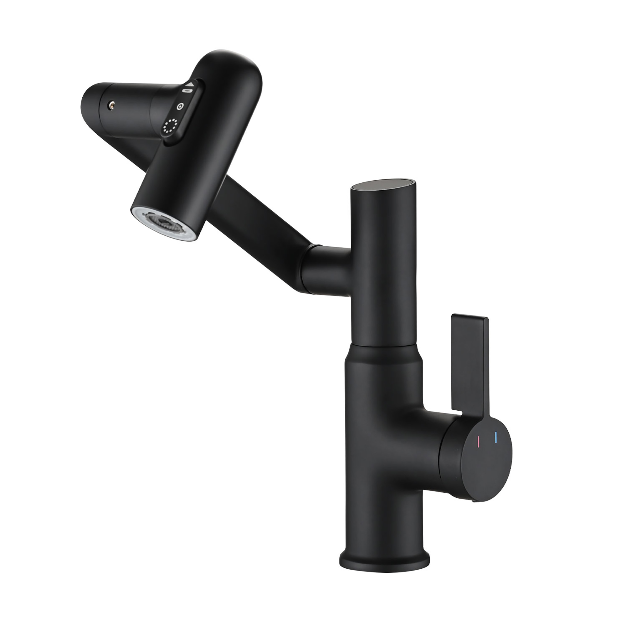 Grifo para lavabo de baño con rociador, pantalla de temperatura y caño giratorio 360°