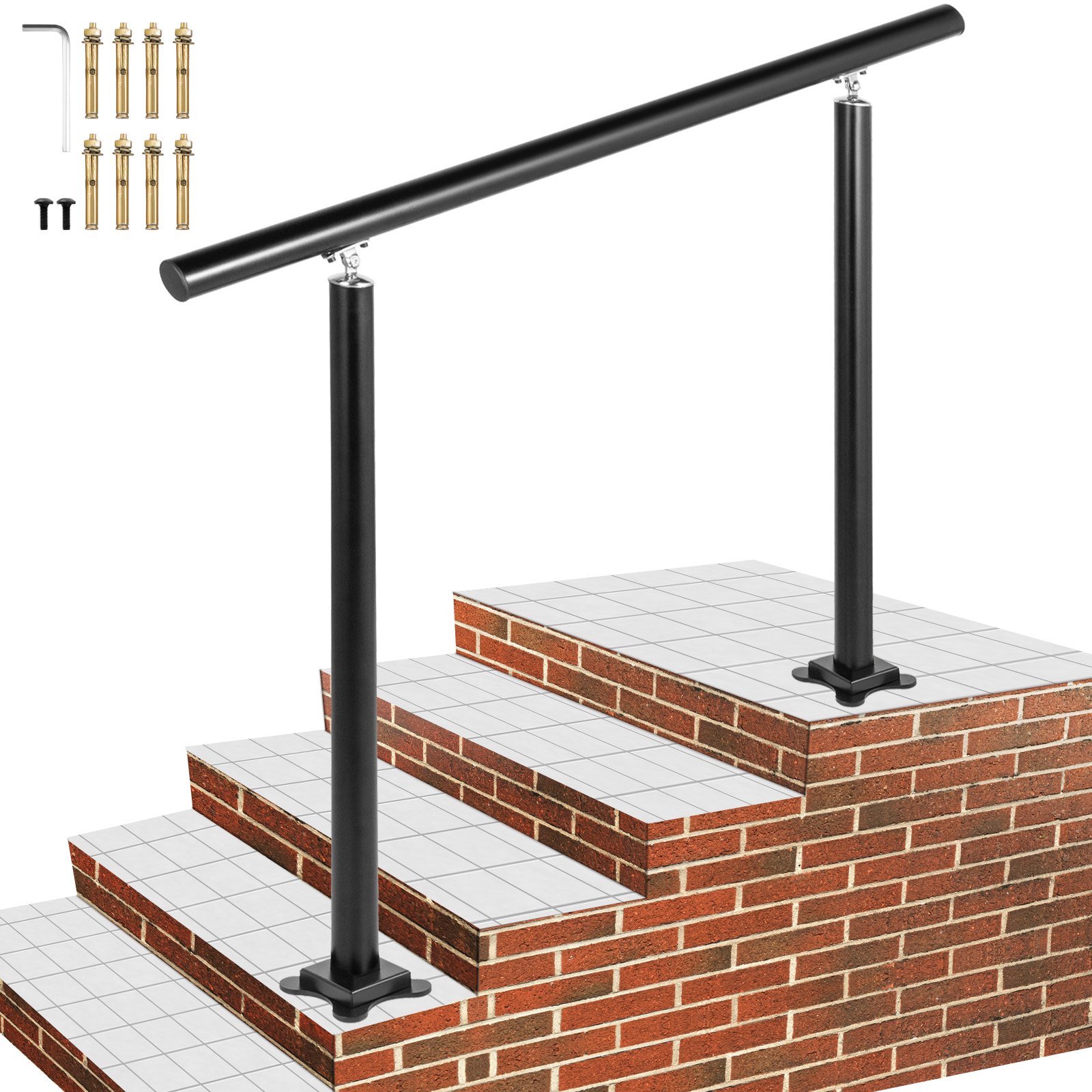 Outdoor Stair Railing Kit, 4 FT Handrails 1-4 Steps, Adjustable Angle Black Aluminum Stair Hand Rail For The Elderly, Handrails For Outdoor Steps