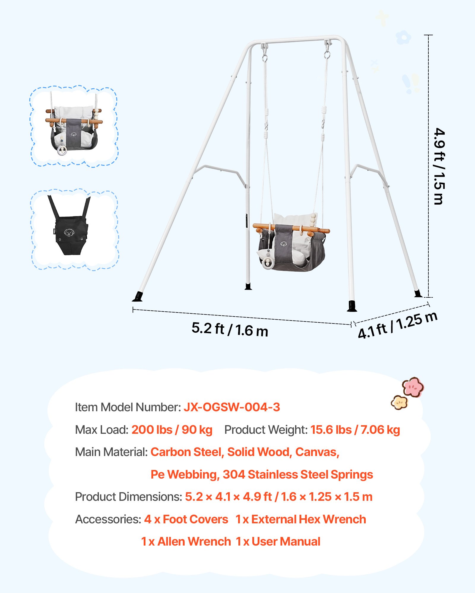 Toddler Swing And Jumper, 2 In 1 Swing Set And Bouncer, Soft Cushion With Foldable A-Frame Metal Stand, Heavy-Duty Thick Ropes, Easy To Install And Store, For Indoor Or Outdoor Play, Black