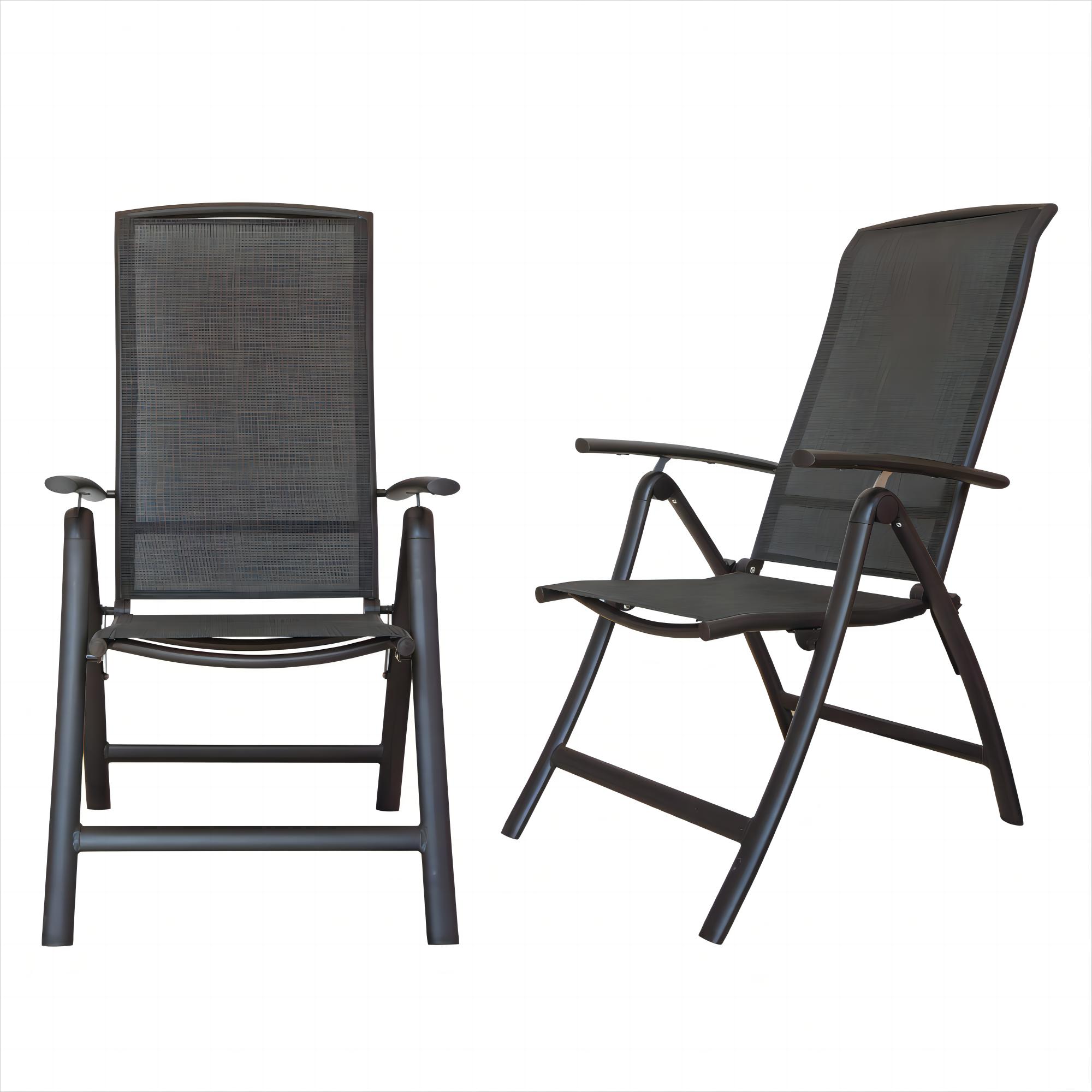 Folding Patio Chairs Set Of 2, Aluminium Frame Reclining Sling Lawn Chairs With Adjustable High Backrest, Patio Dining Chairs For Outdoor, Camping,Porch,Balcony Textilene Fabric,2 Chairs
