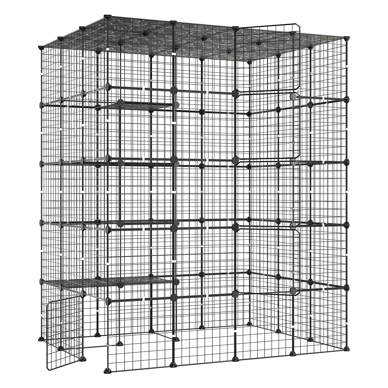 Jaula para gatos de 5 niveles, 55x40.98x68.98 pulg., metal, 5 puertas, para 2-3 gatos, negra.