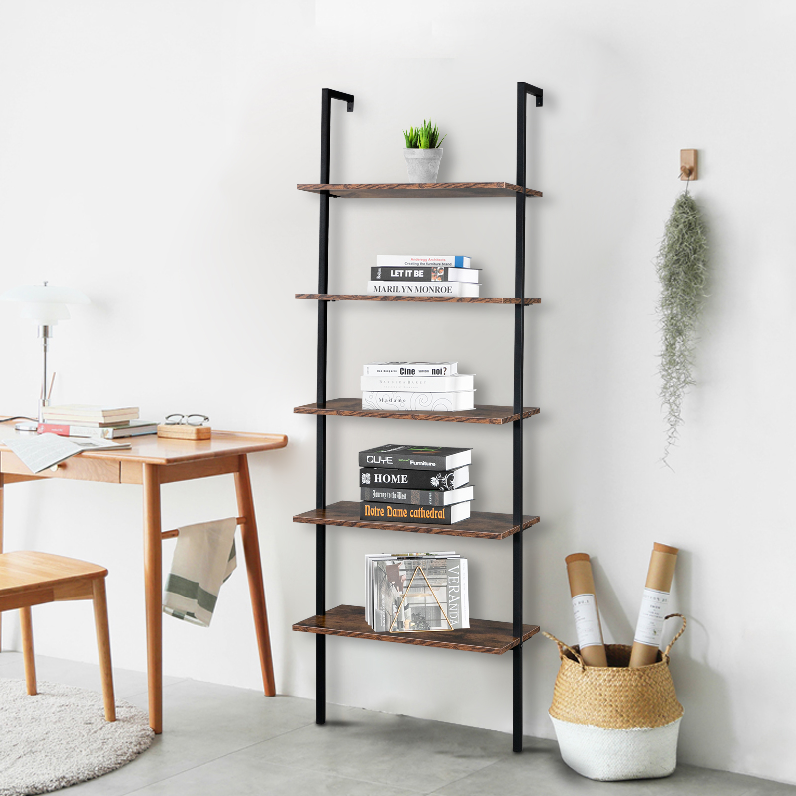 5 Floors Against The Wall Fixed Bookshelves Retro Style