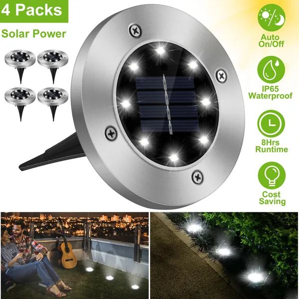 Paquete de 4 Luces Solares de Suelo para Exterior IP65 Impermeables Enterrables