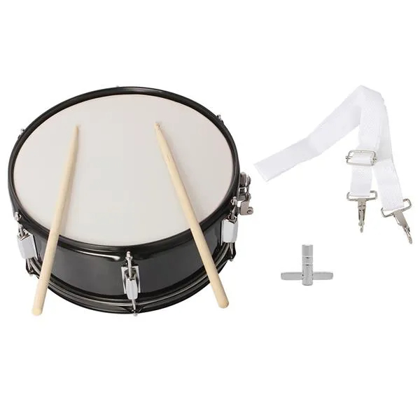 Tambor de Marcha Profesional 14 x 5.5 pulgadas con Baqueta, Correa y Llave, Negro