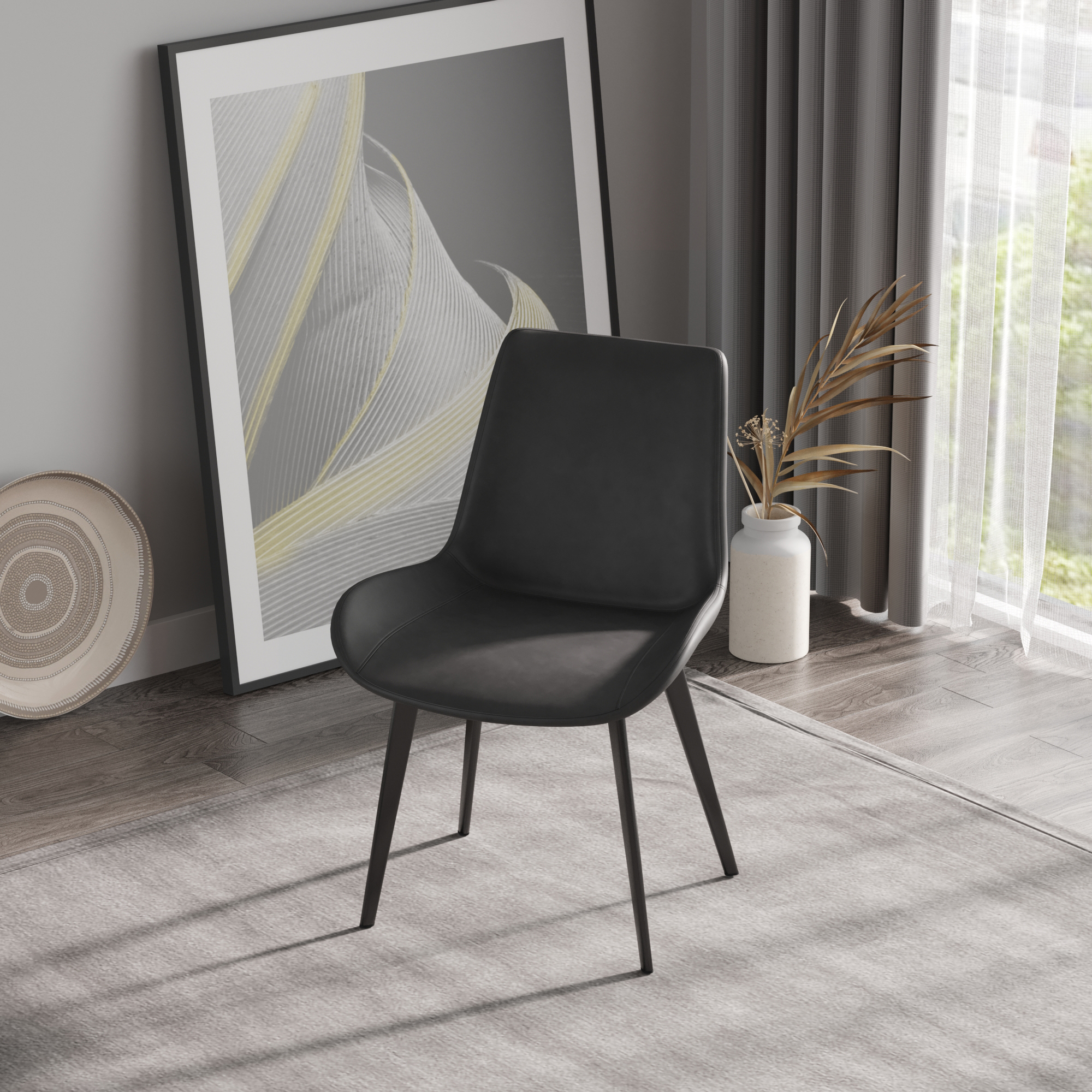 Modern Dining Chair Living Room Black Metal Leg Dining Chair-Grey-2pcs Ctn