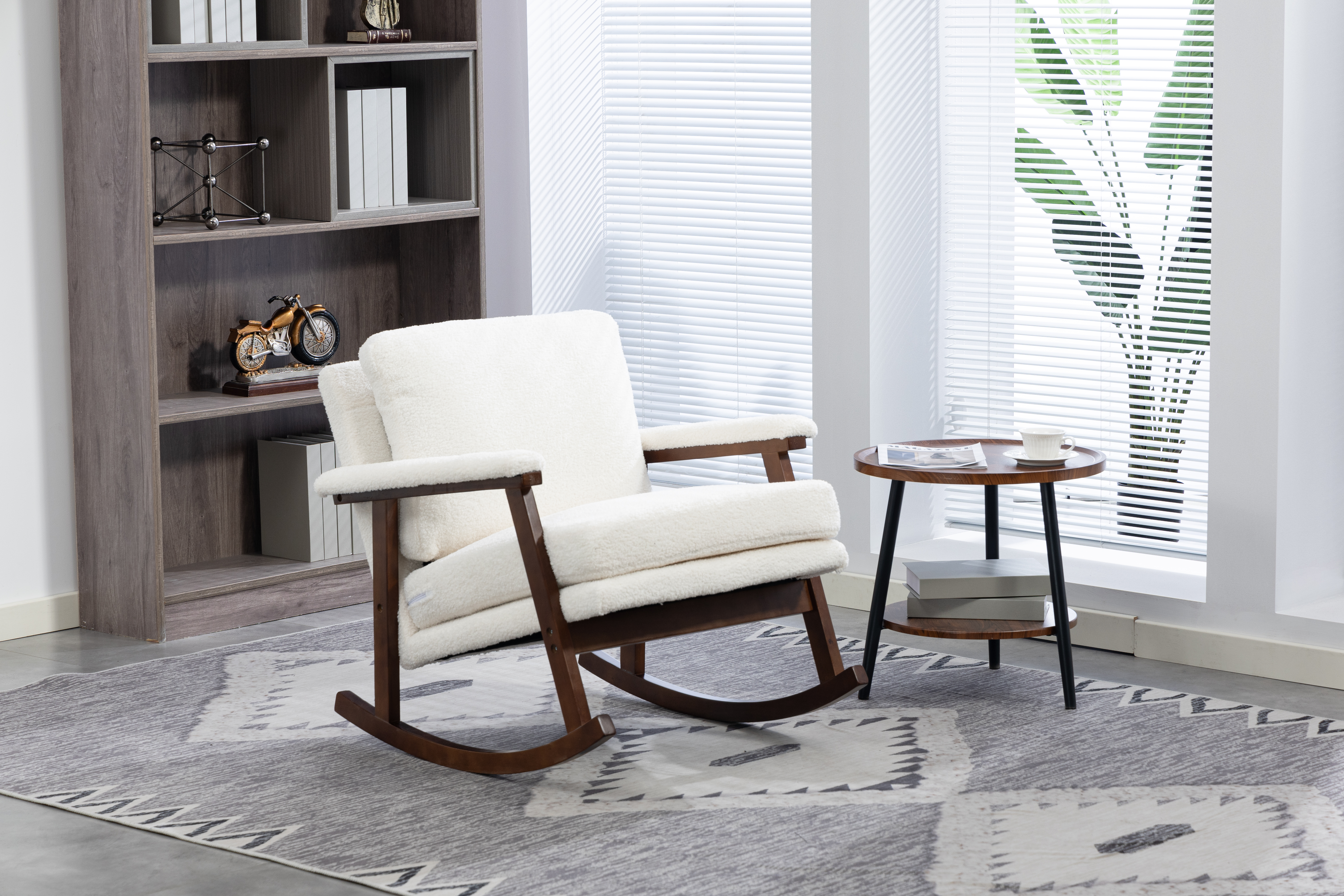 Mid Century Modern Accent Chair ,rocking Chair With Wood Frame, Upholstered Living Room Chairs , Reading Armchair For Bedroom Sunroom