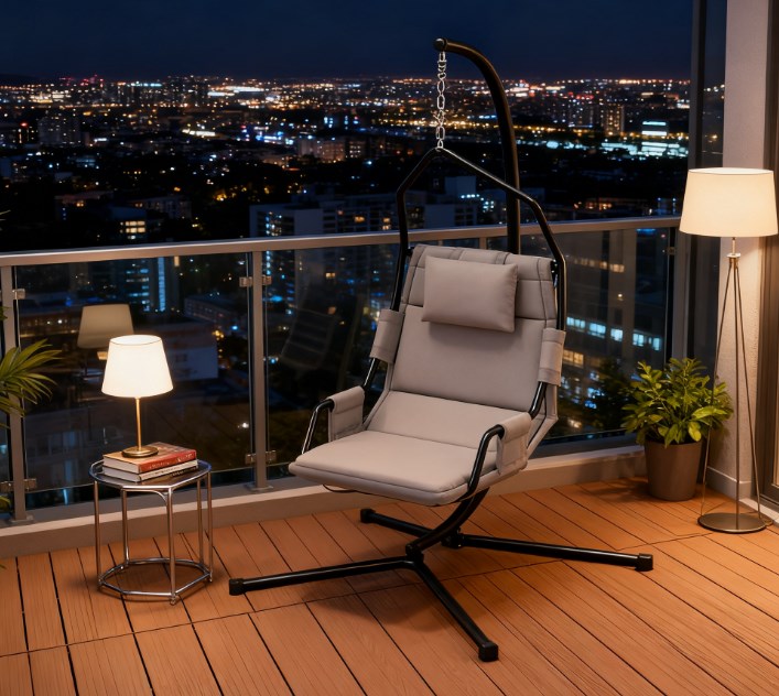 Hanging Swing Chair,Hammock Chair with Stand andCoating Cushion,with Steel Frame for Indoor and Outdoor