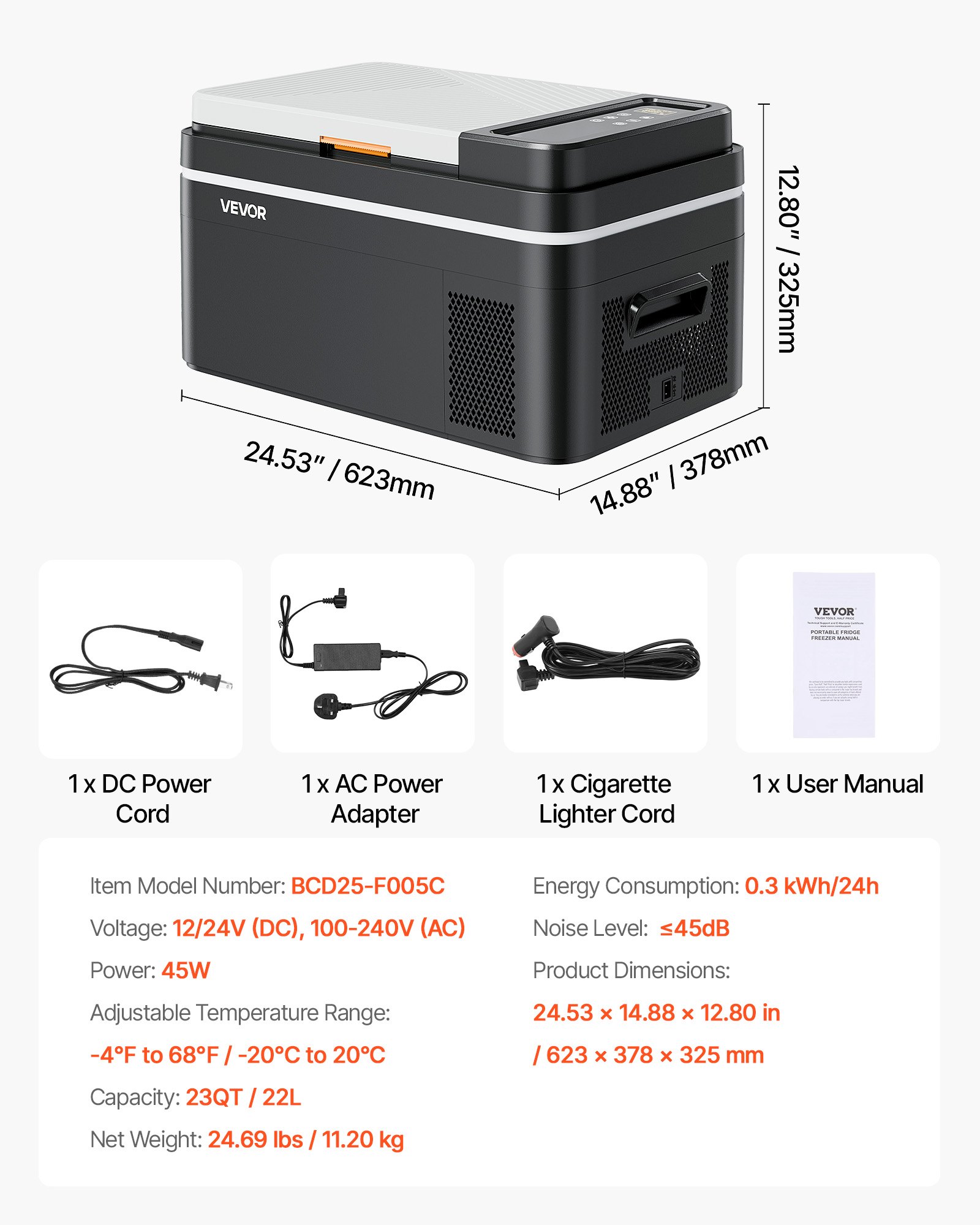 Car Refrigerator, DC 12/24V AC100-240V Compressor Electric Cooler, -4°F To 68°F Car Fridge With APP Control, 23 QT Cars Freezer For RVs, Campsites, Boats, Camping, Fishing, 45W Portable Freezer