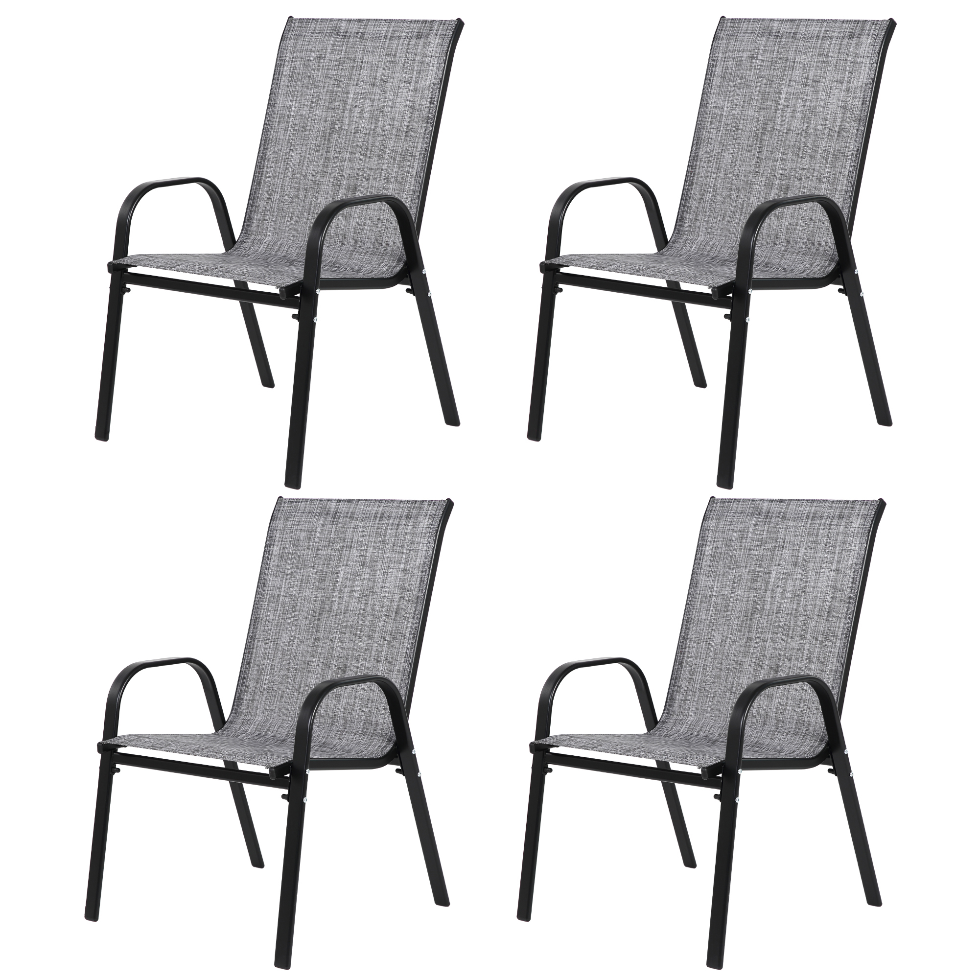 Sillas de patio de 4 piezas, exterior, tela Textilene transpirable, gris