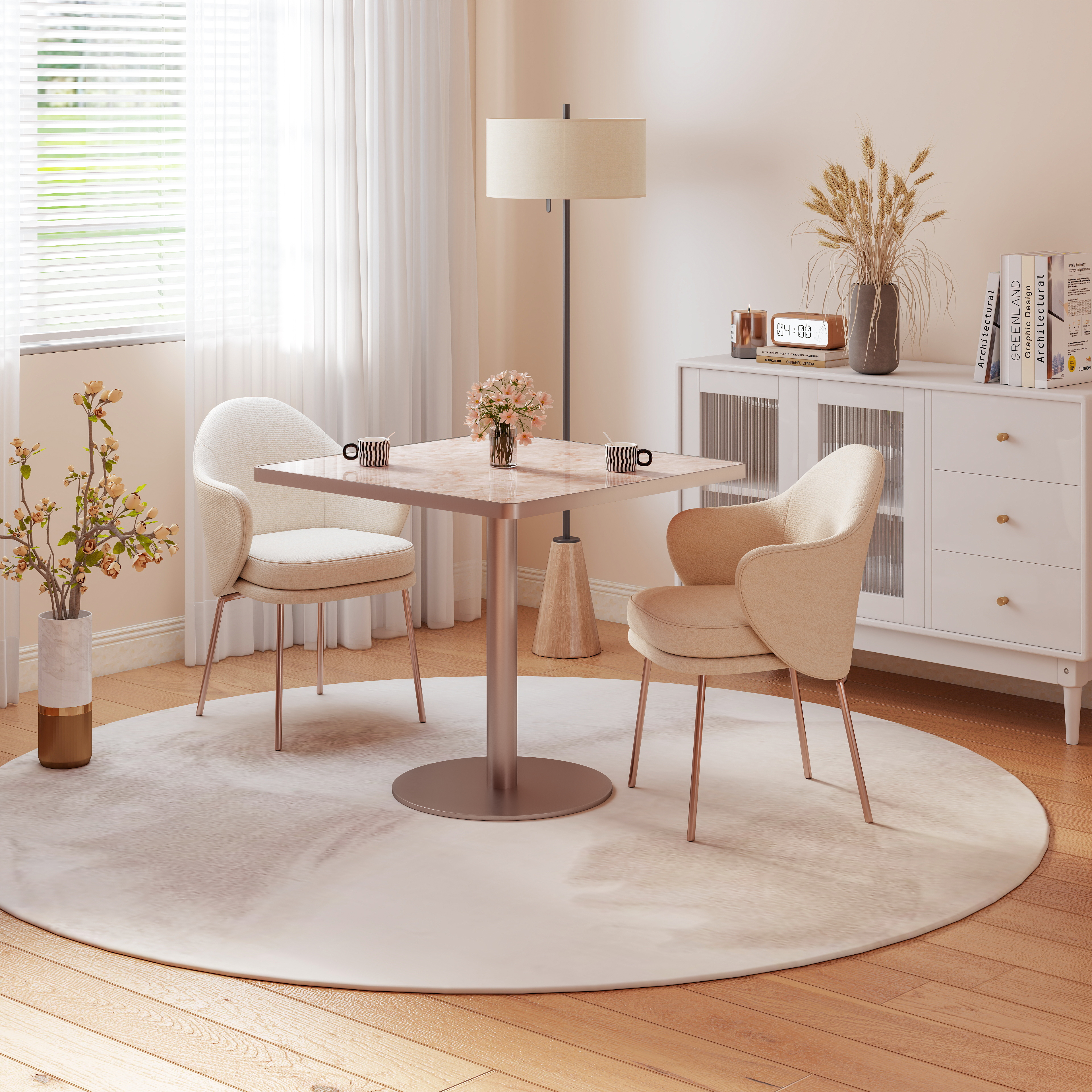 Squard Modern Dinning Table 31.5 Inches Bistro Table Tulip Table With Faux Marble Top,Easy Assemble,Sturdy Metal Frame Diameter