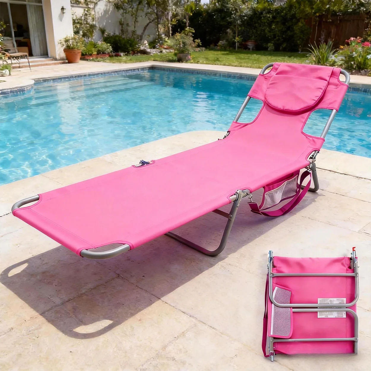 Foldable And Adjustable Lounge Chair, Portable Beach Chair, Equipped With Backpack Straps And Side Pockets