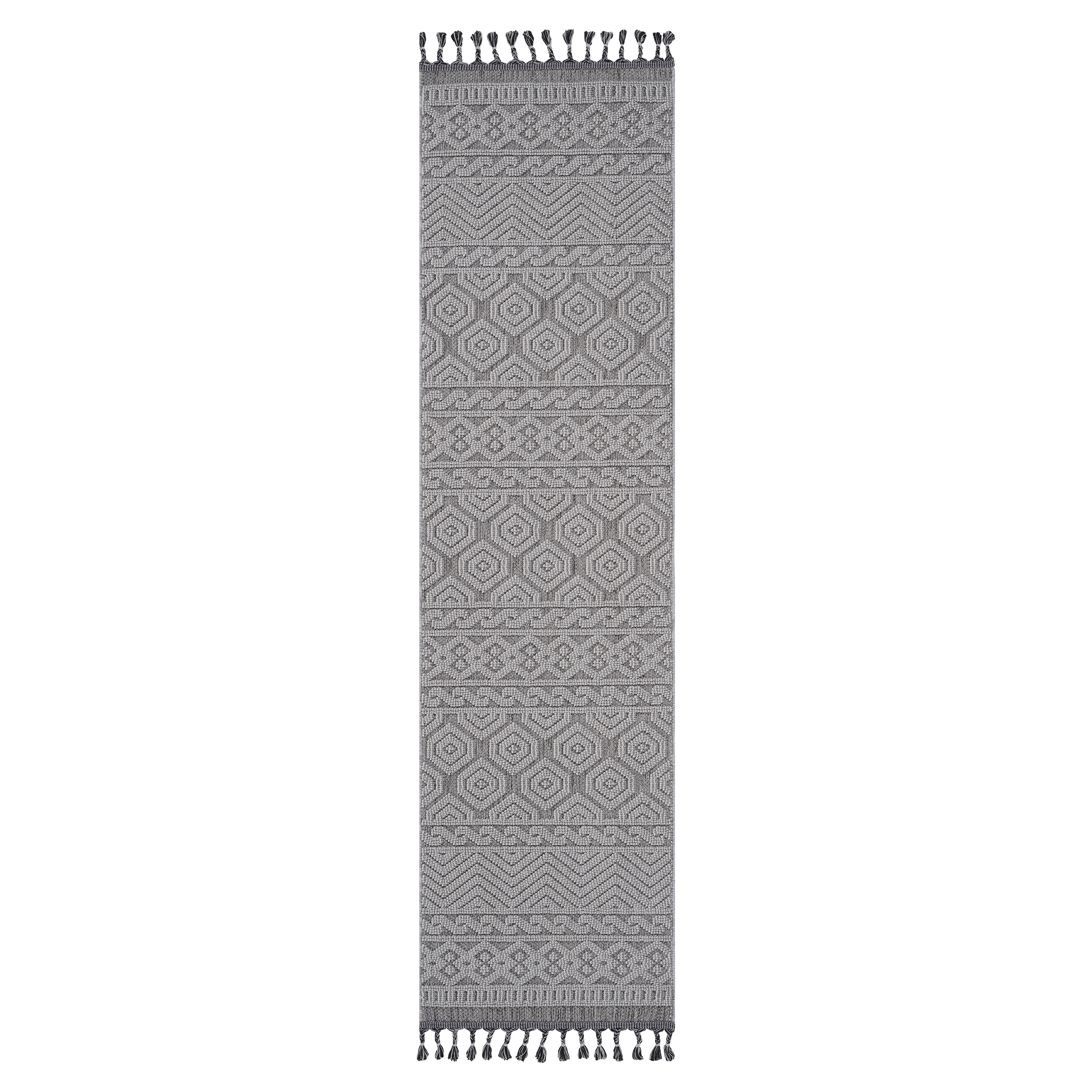 Alfombra de pasillo Guros 2X8 geométrica gris/blanca para interior y exterior