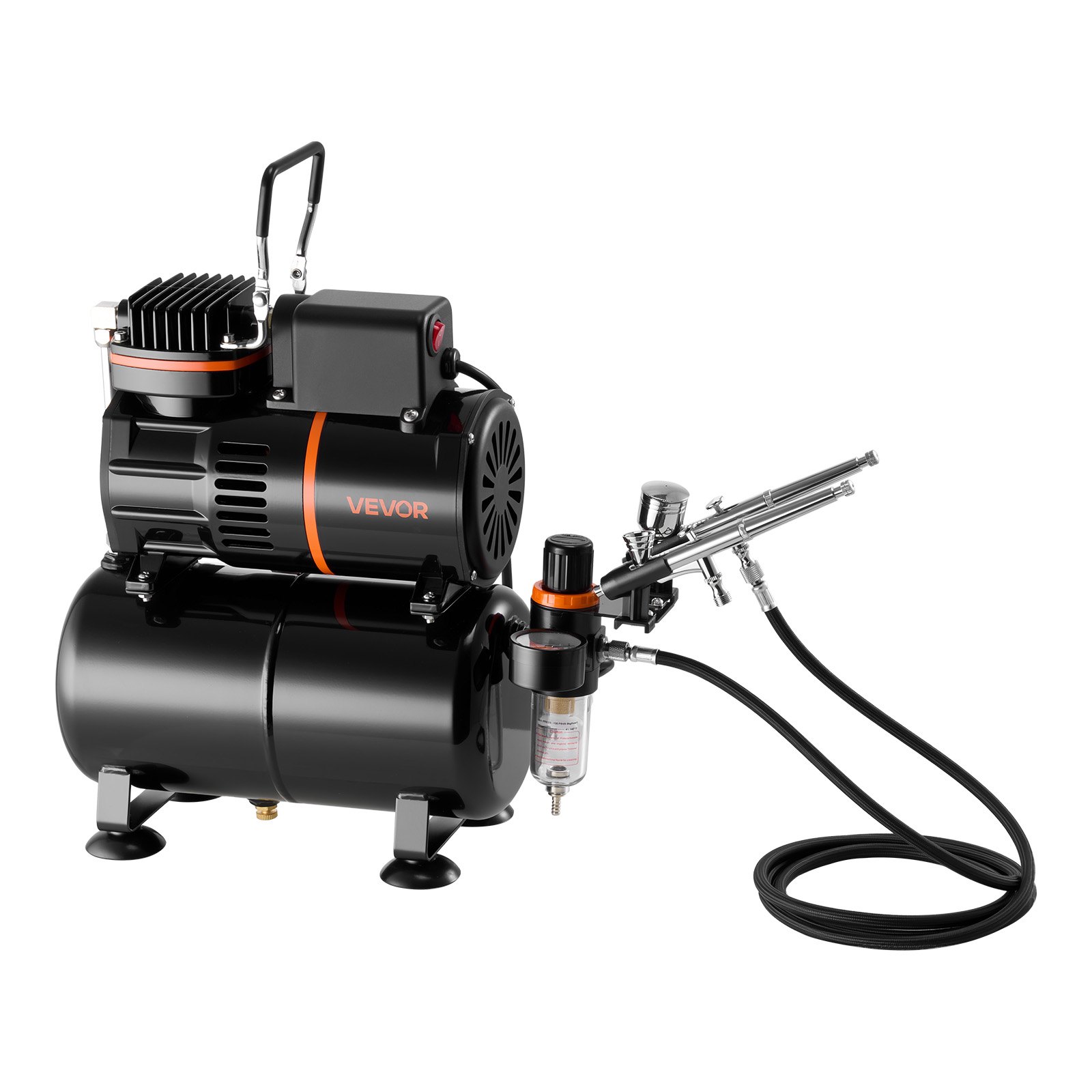 Kit de aerógrafo profesional 1/6 HP con compresor, tanque y 3 aerógrafos