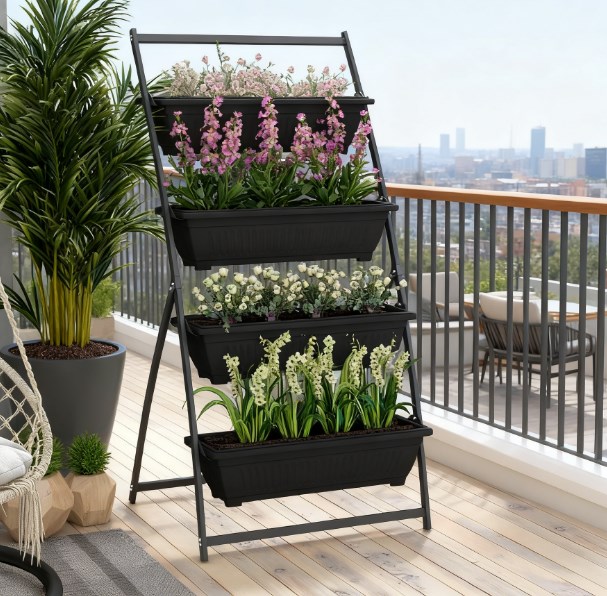 Jardinera vertical de 4 niveles para exteriores con 4 cajas, para vegetales y flores.