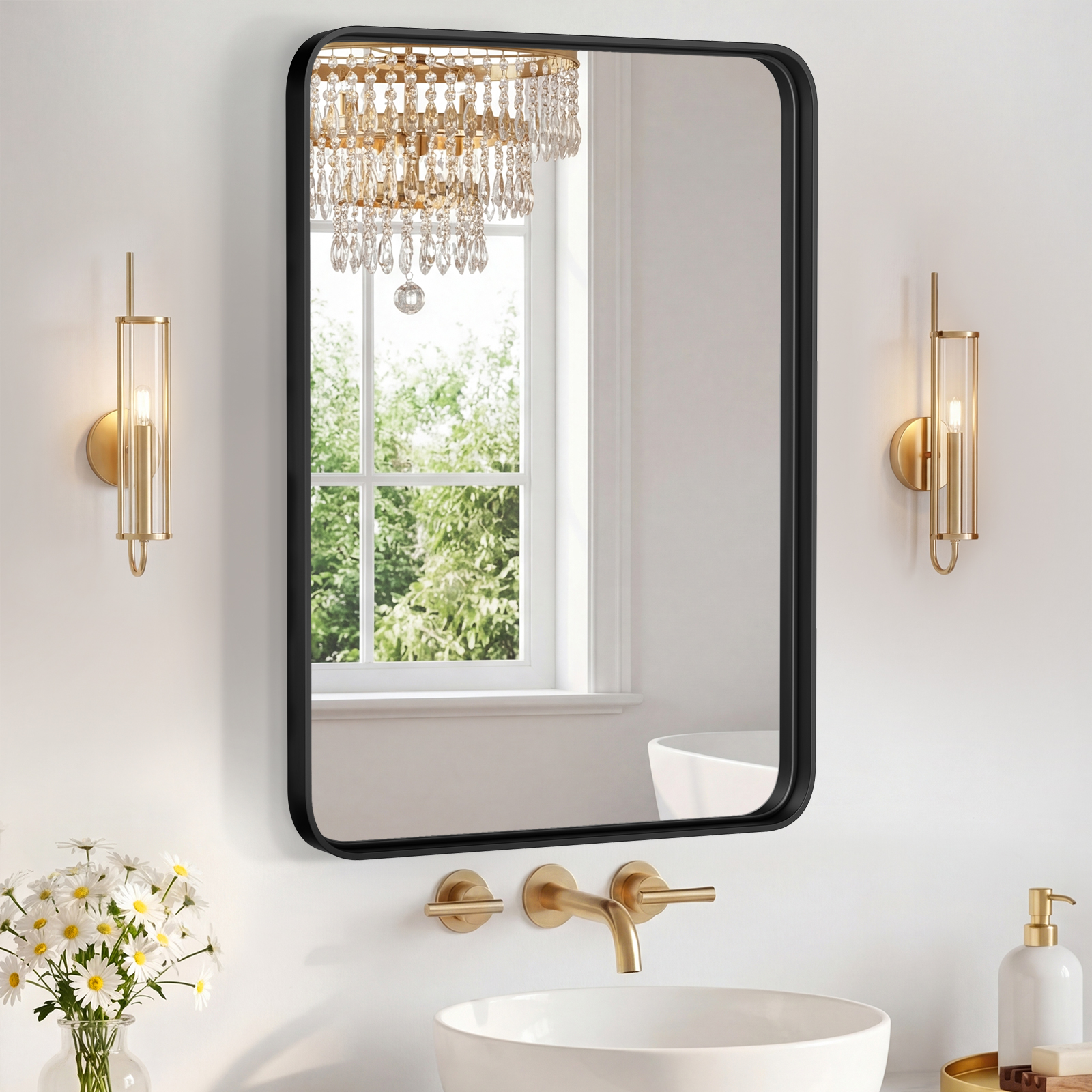 Espejo de pared con marco de metal rectangular