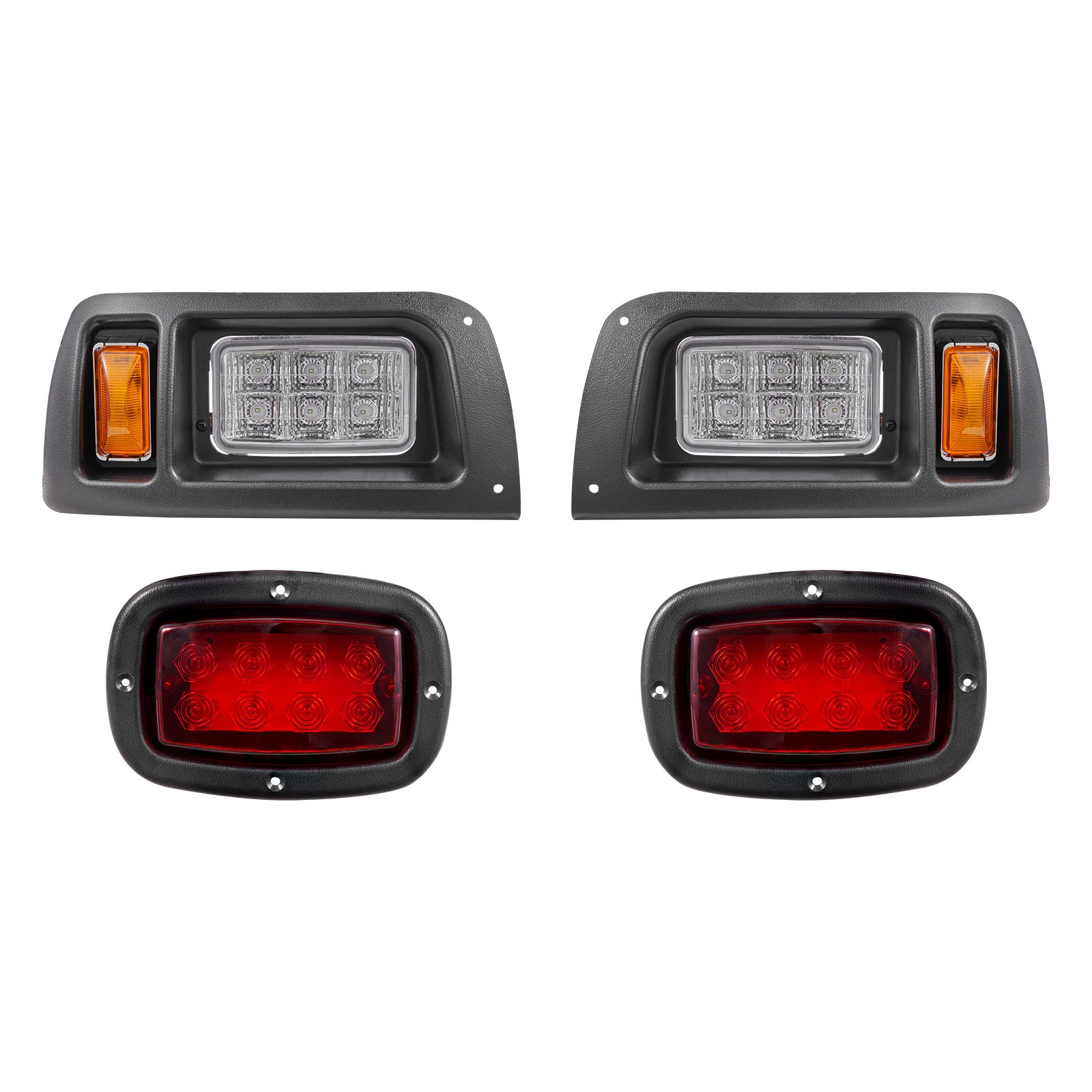 Golf Cart Light Kit, 12 Volt, Street Legal LED Headlight And Taillight Kit With Wiring Harness, Turn Signals, Hazard Light, Switch Horn, Brake Pad, Zip Ties, ABS Housing, For Club Car DS 1993-Up