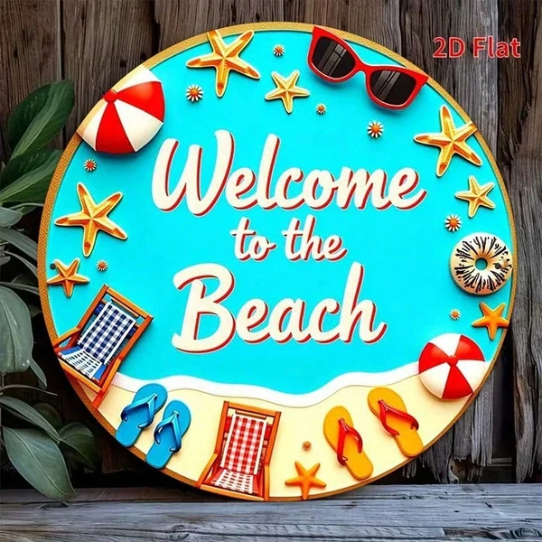 CIFbuy Letrero de metal redondo "Welcome To The Beach", 8x8 pulgadas, decoración vintage