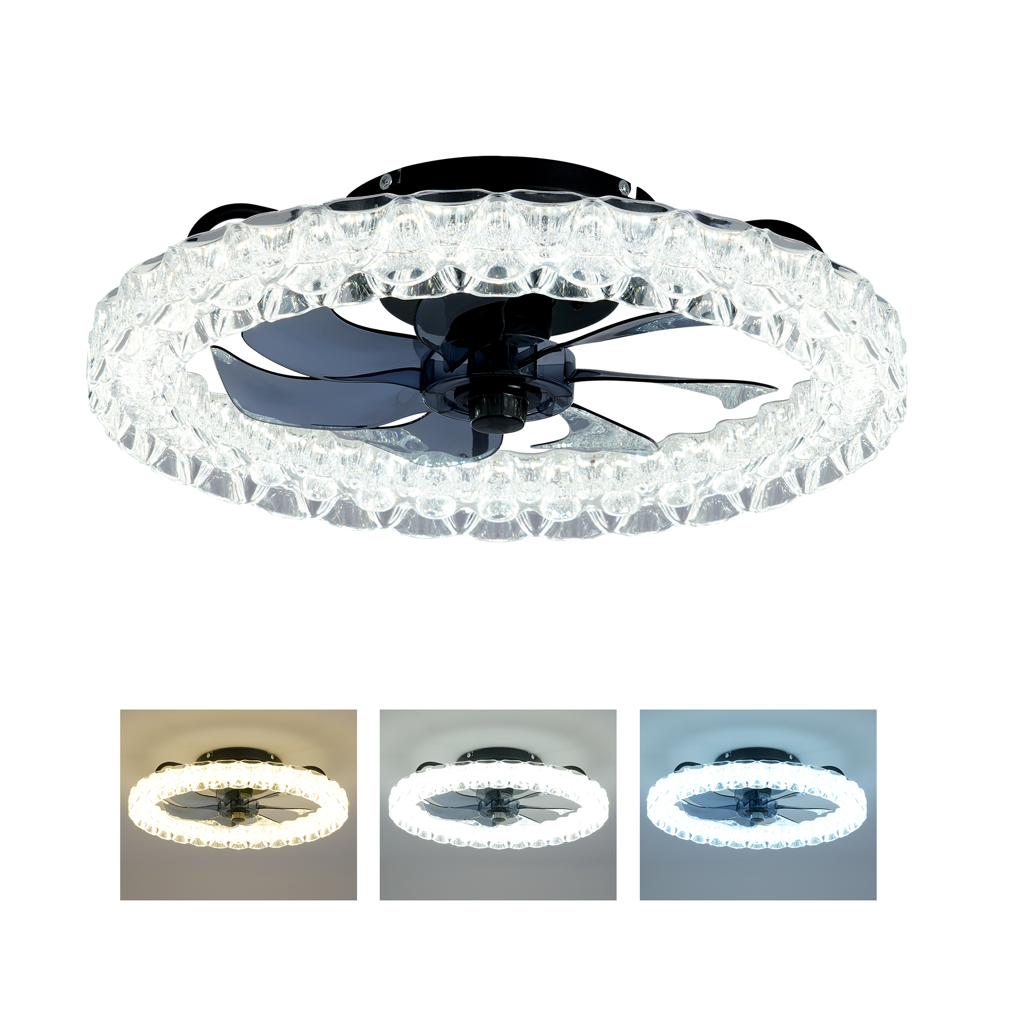 Ventilador de techo Galaxy con luz LED, control remoto, 6 velocidades, motor DC, negro mate
