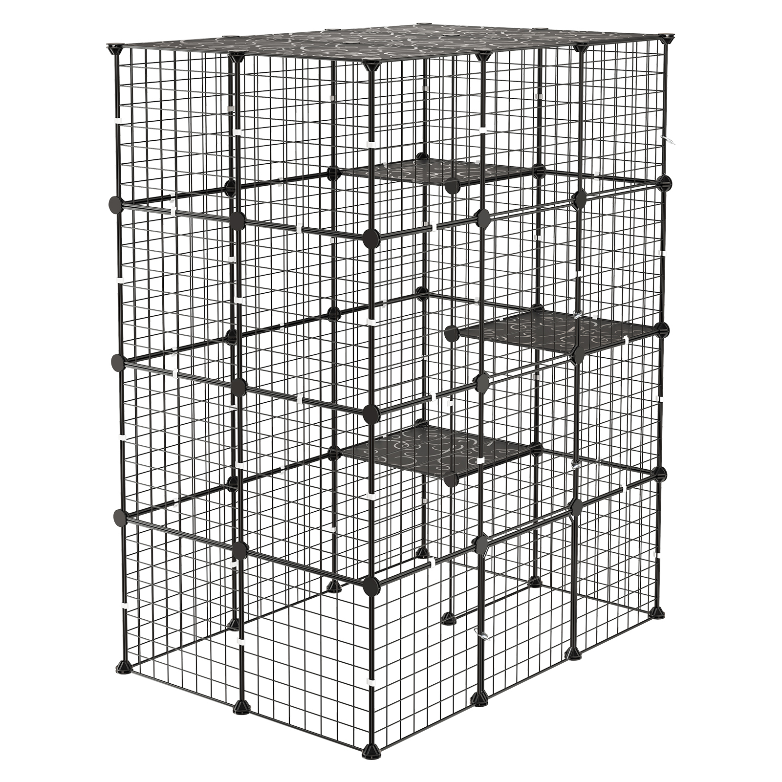 Cat Cage 4-Tier 40.98"x27.99"x55" DIY Cat Playpen Indoor Enclosure, Detachable Metal Wire Kennel Crate With 4 Doors, Large Exercise Place Ideal For 1-2 Cats, Kittens And Small Animals, Black