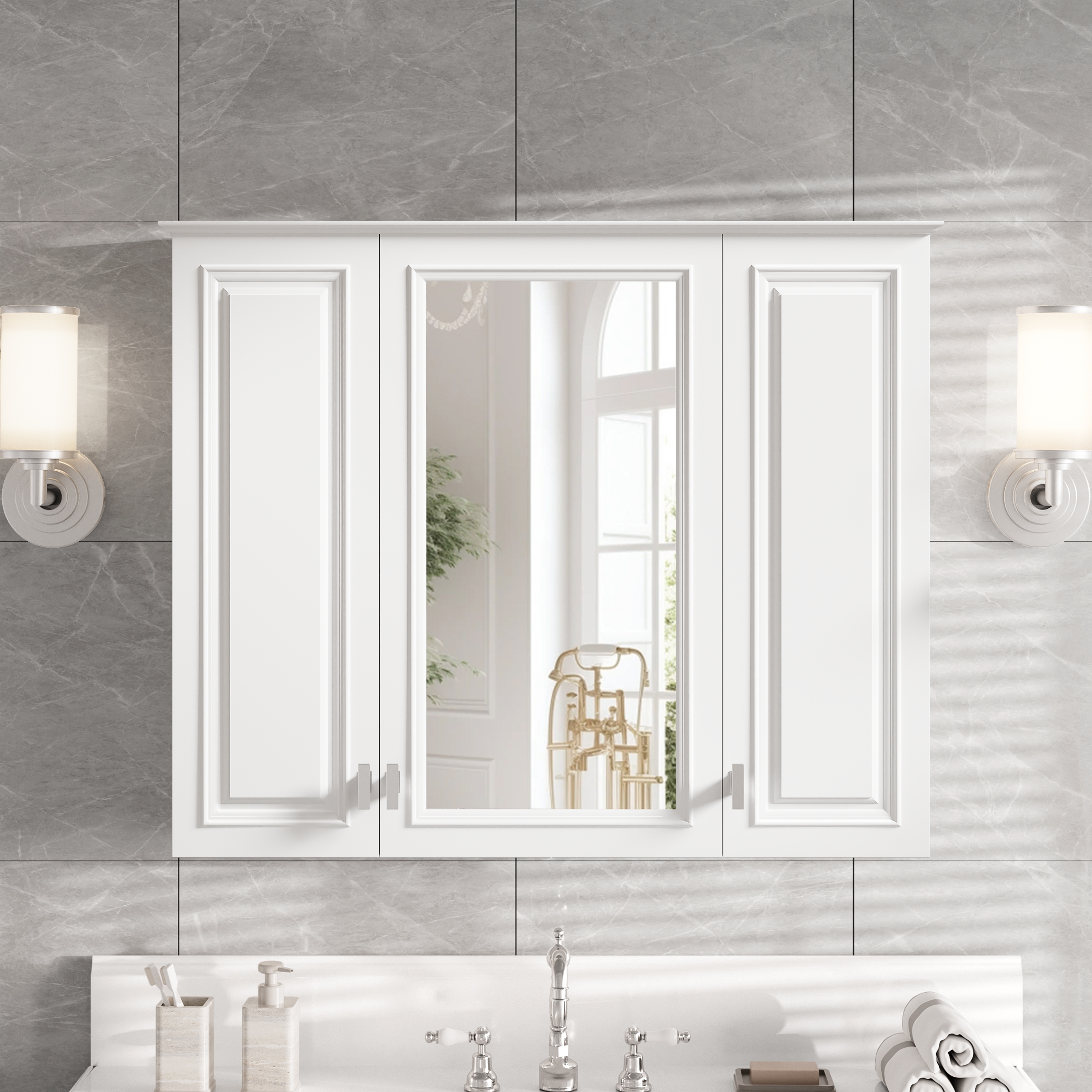 Gabinete de pared para baño 2 en 1 de 35 pulgadas con puerta con espejo