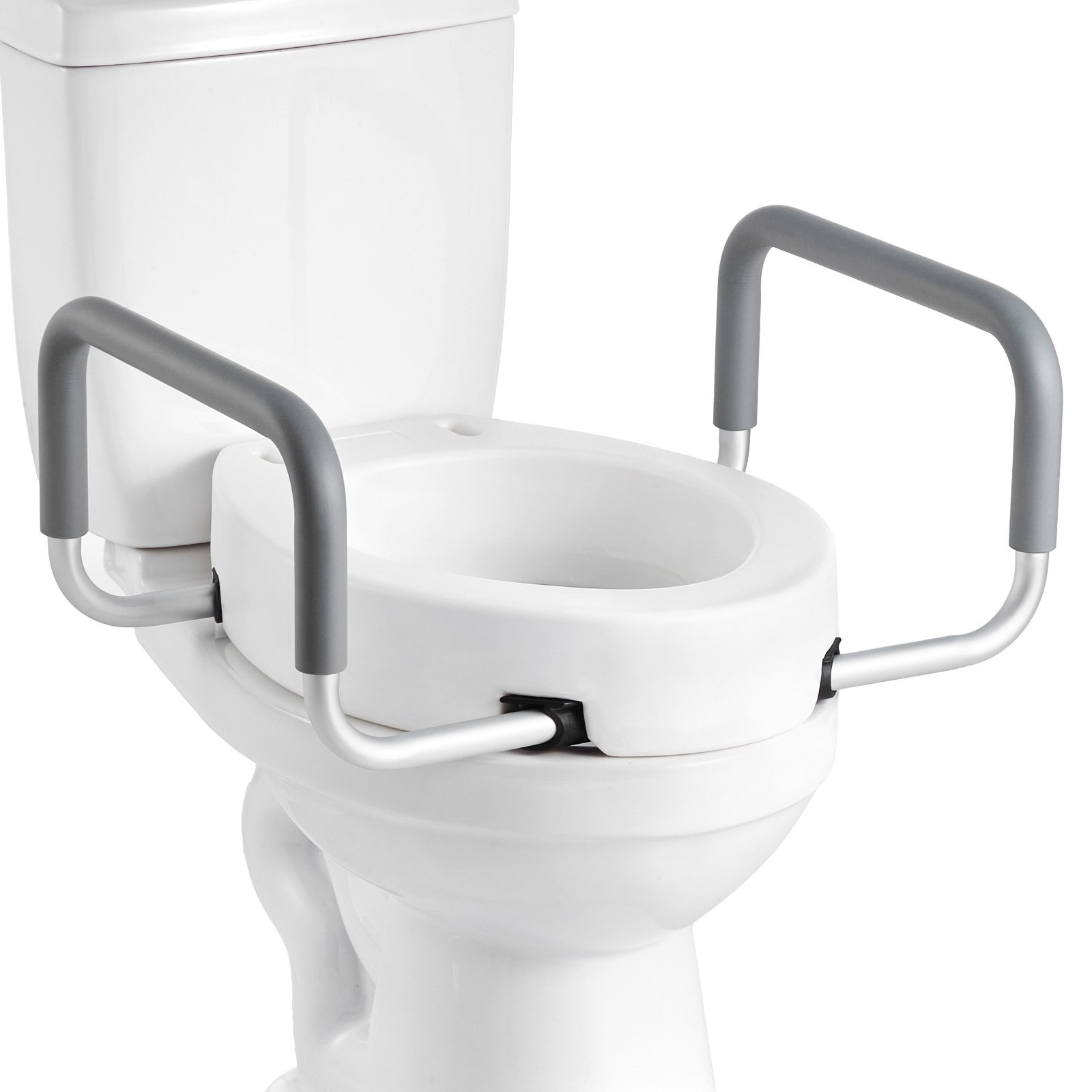 Asiento elevado para inodoro con brazos, 300 libras, elevación 3.5 pulgadas, acolchado
