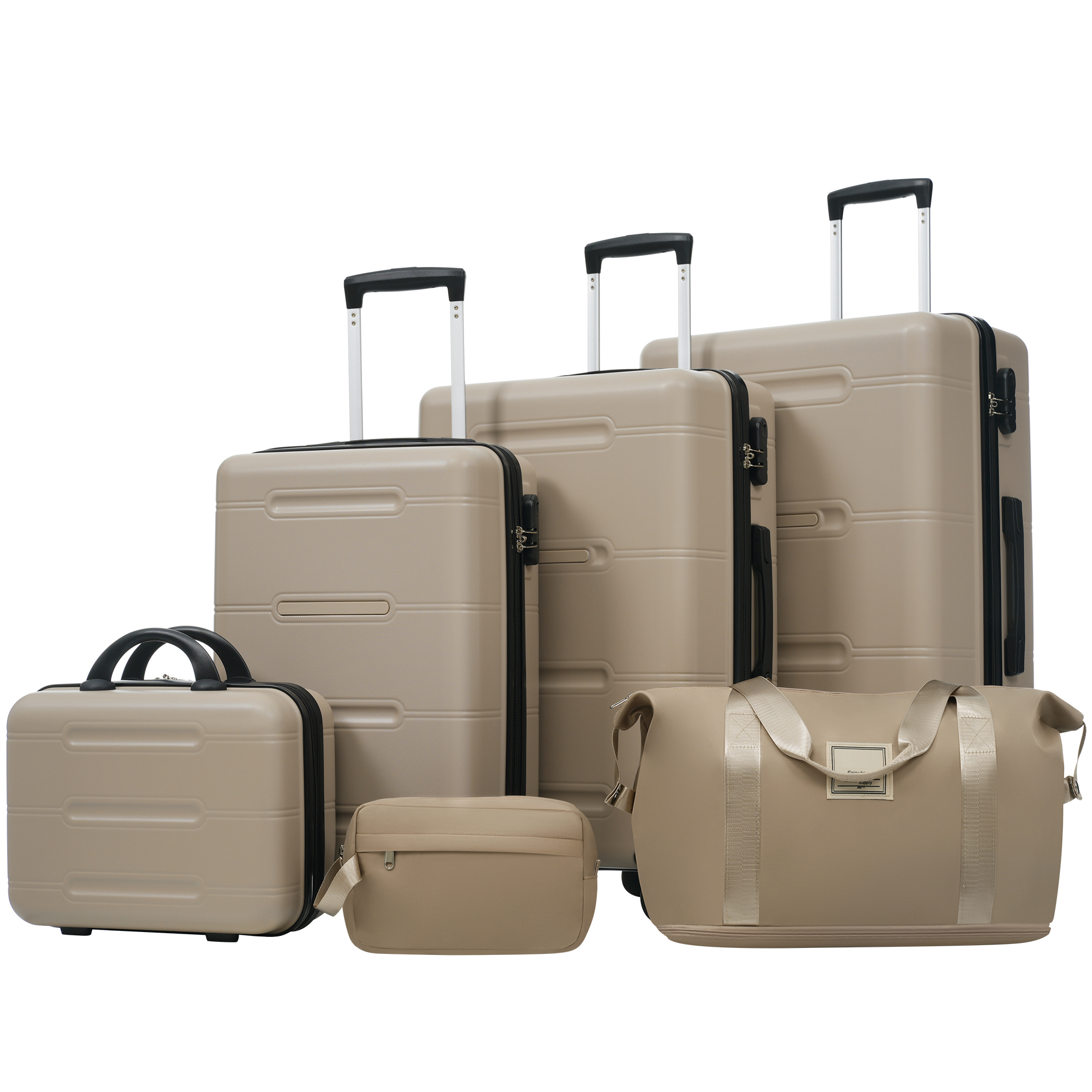 Set de equipaje de 6 piezas, rígido, ruedas dobles, candado, estuche y neceser