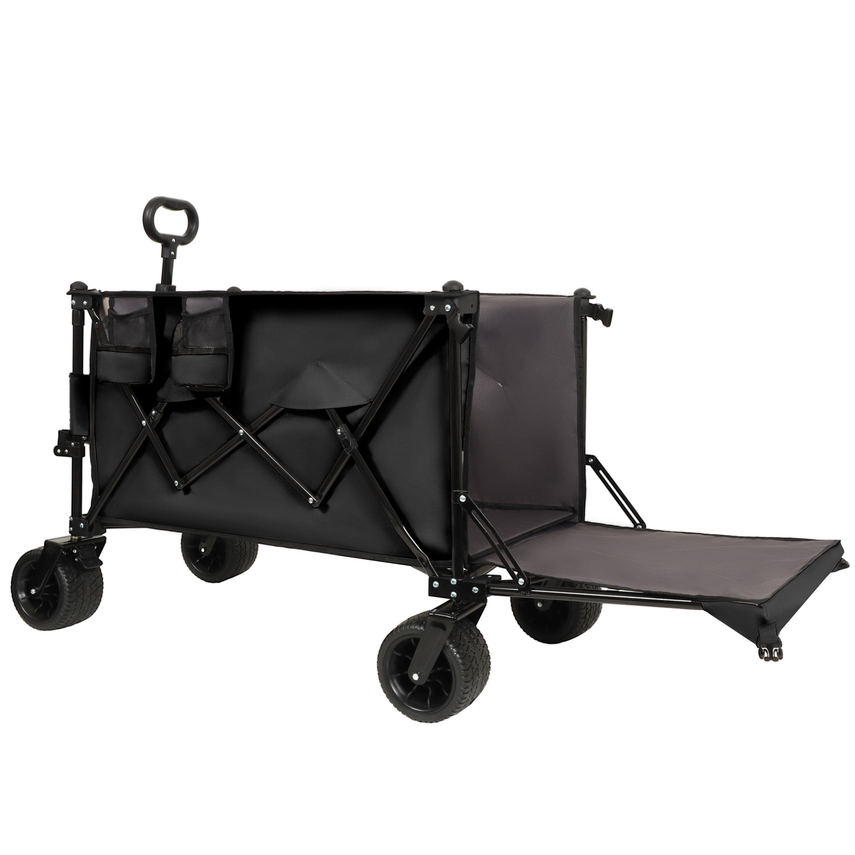 Carro plegable extra largo con compuerta extendida, 480 libras, ruedas todo terreno, negro-gris.