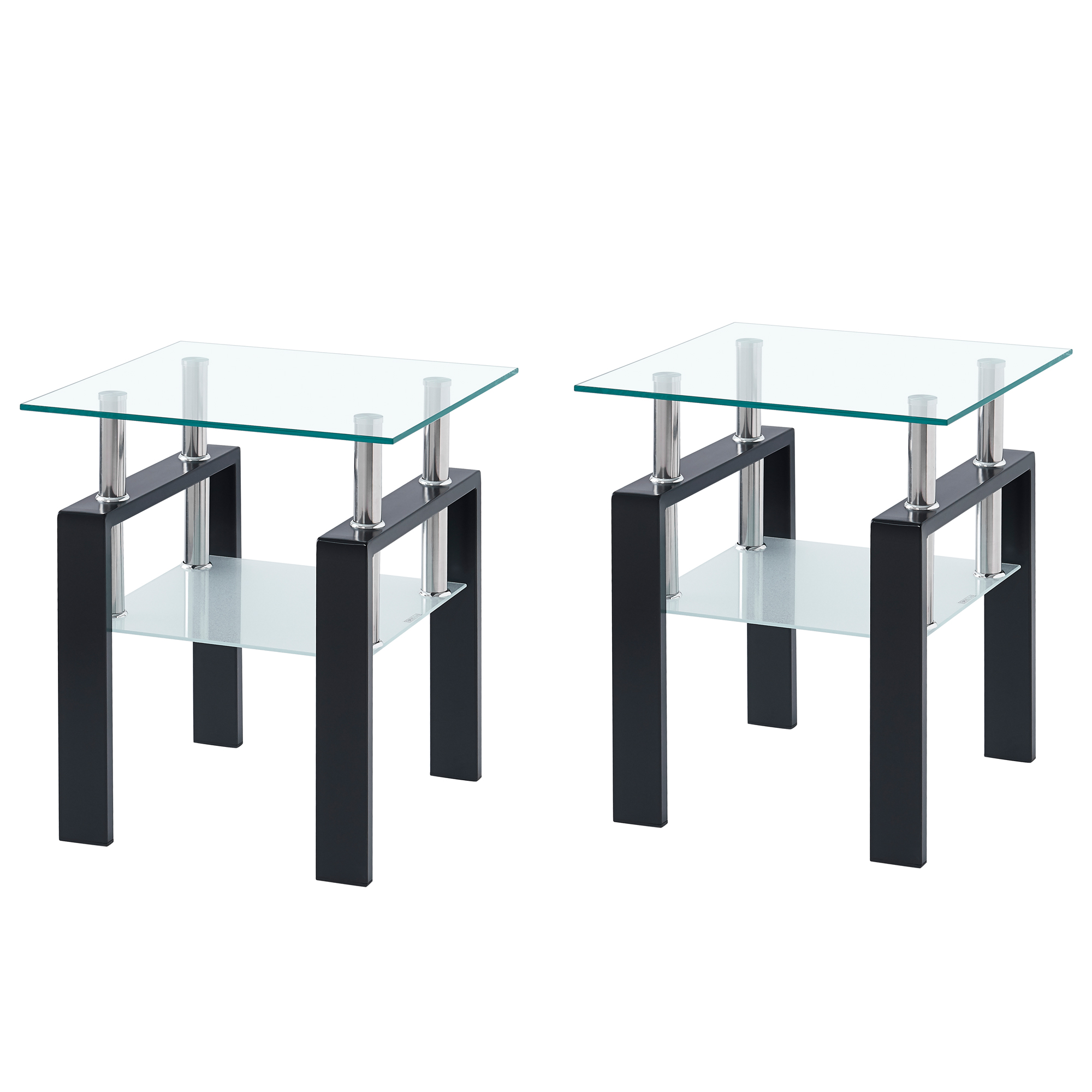 2-Piece Clear Tempered Glass Small Table, End Table For Living Room, Sofa Table