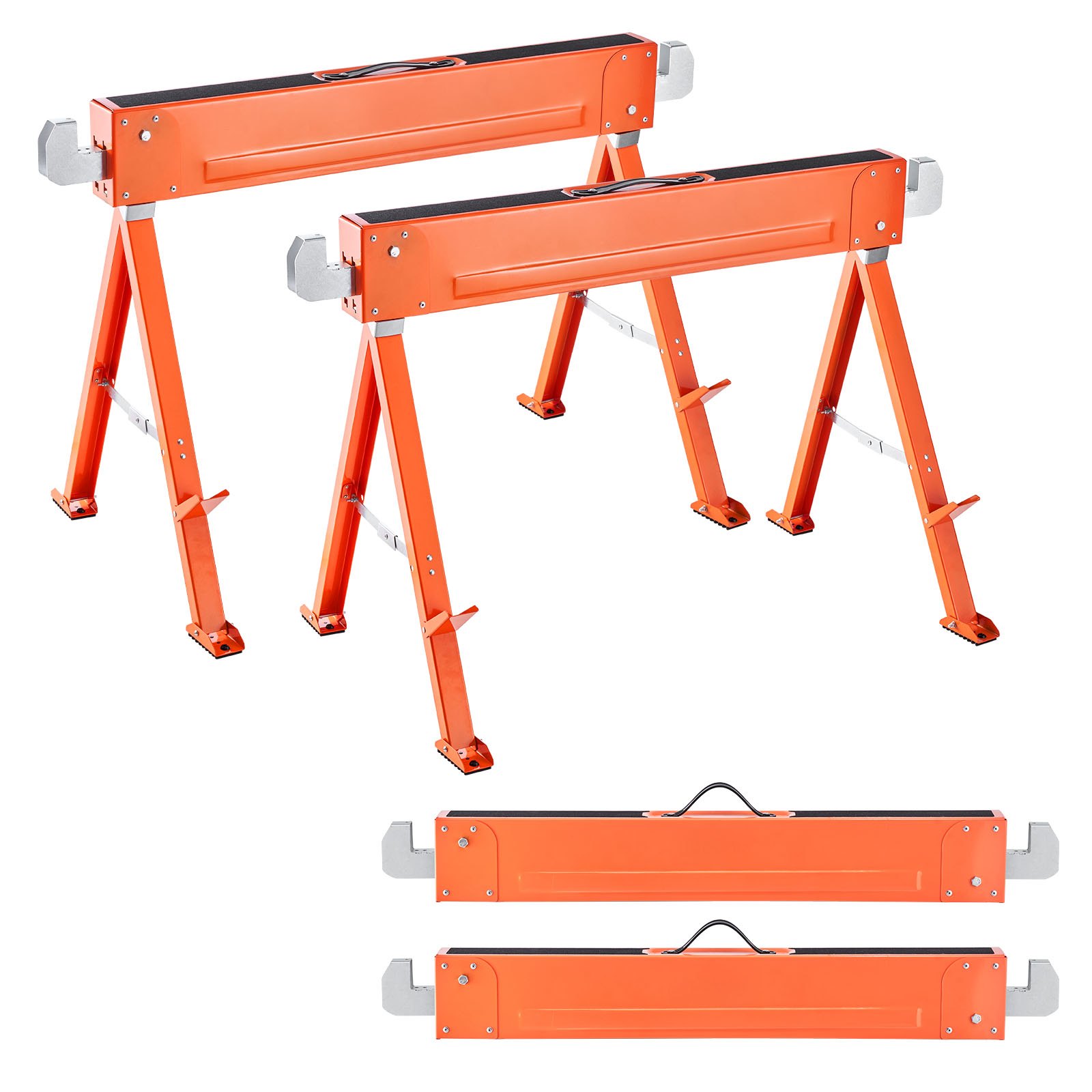 Saw Horses, 2 Pack Folding Work Horses, 1323 Lbs Load Capacity Sawhorse With Heavy Duty Legs, All-Metal Portable Saw Horse With Non-Slip Foot Pads, For Woodworking, Carpenters & Contractors