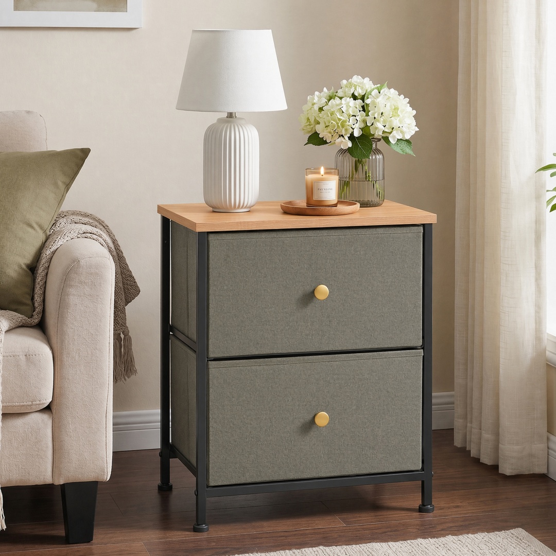 Mesa de noche con doble cajón, 20 pulgadas de alto, para dormitorio o sala