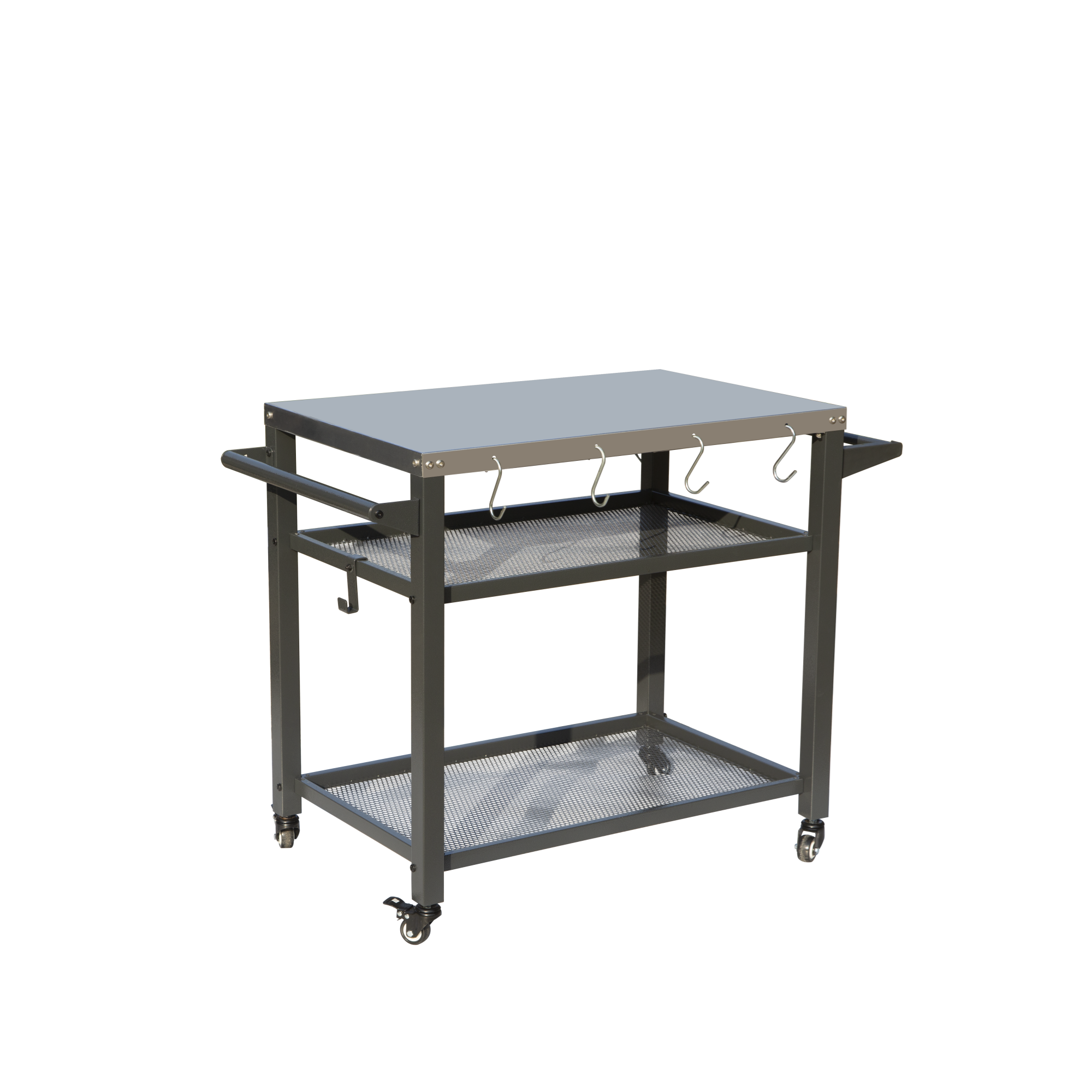 Mesa para parrilla exterior de 3 estantes con ruedas, superficie de acero inoxidable para Blackstone