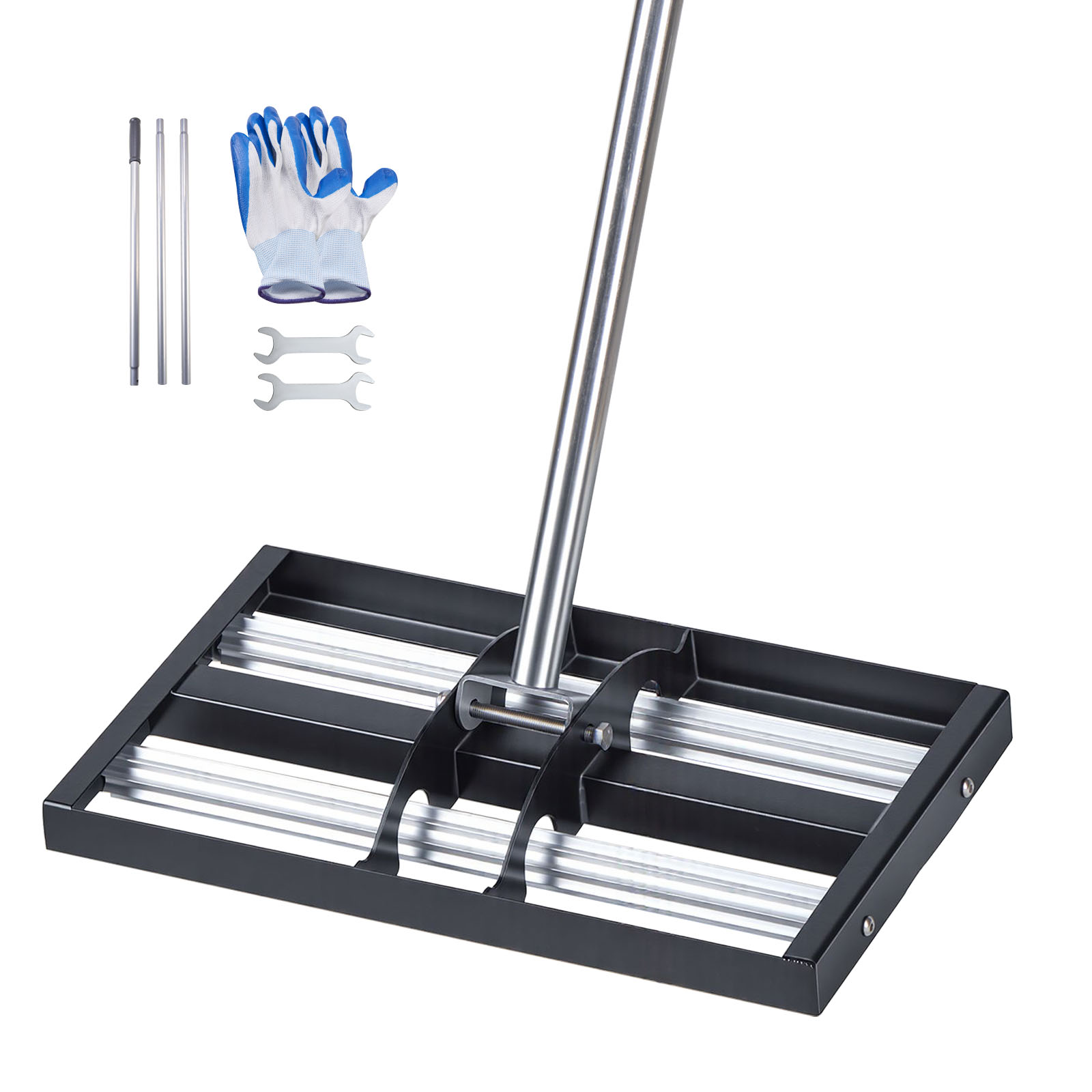 Updated Lawn Leveling Rake With Roller, 17" X 10" Stainless Steel Lawn Leveler With 63.4" Adjustable Handle, Heavy Duty Yard Leveling Rake, Effort Saving Lawn Leveling Tool For Yard Golf Court
