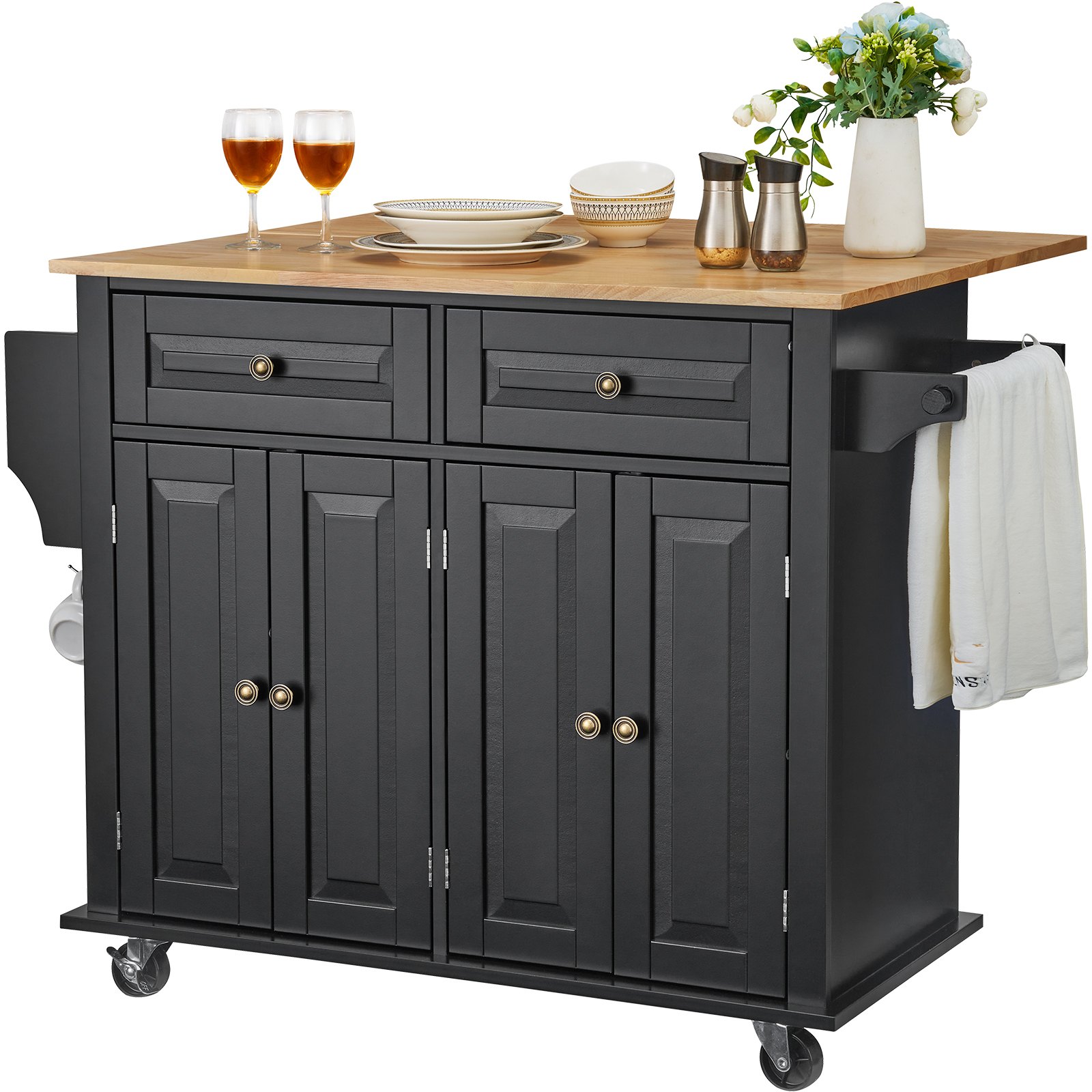 Kitchen Island Cart Rolling Storage Cabinet On Wheel With Drawer & Shelves