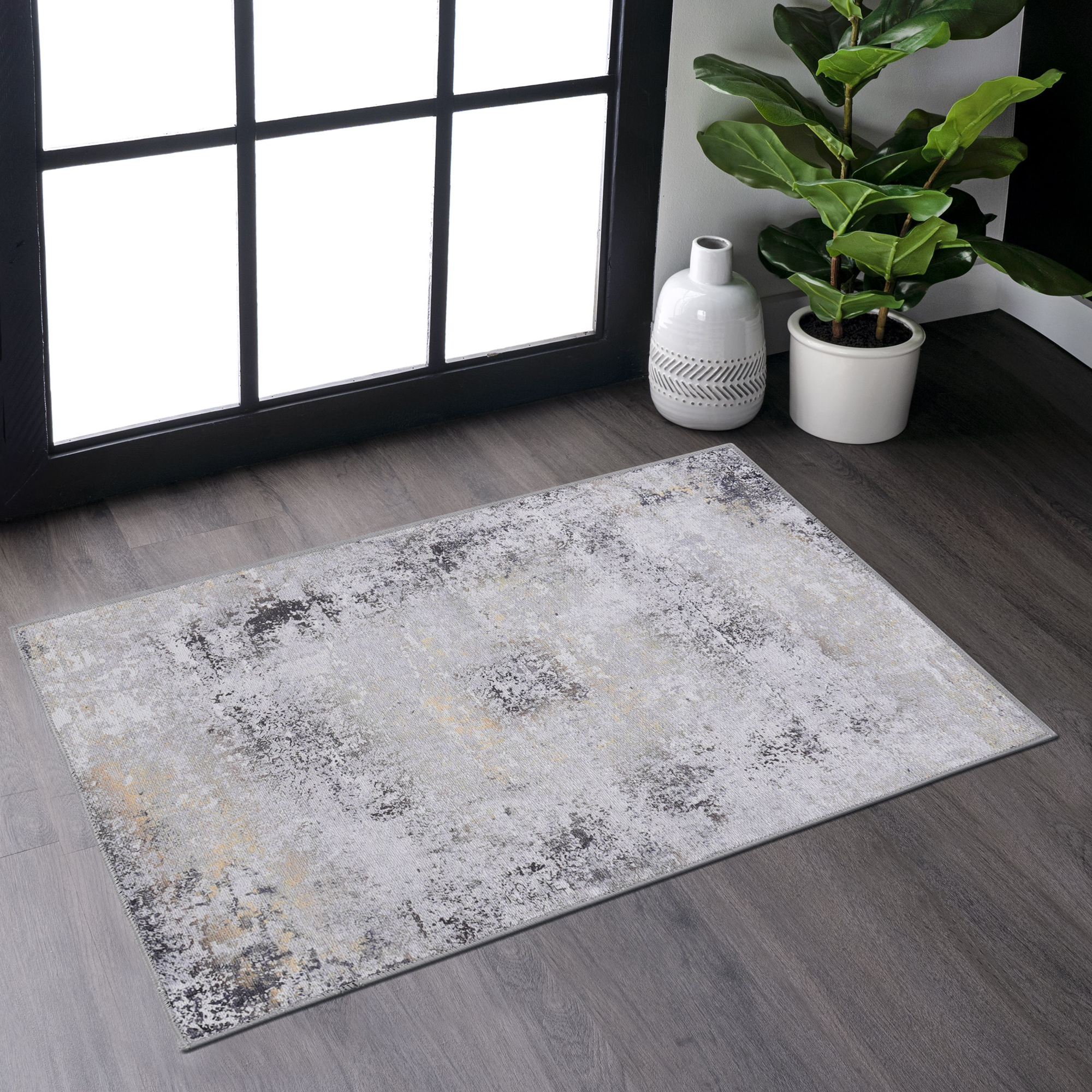 MAVAL Gold Washable Rug 2' X 3' Doormat Rug  Gray Gold, 2' X 3'
