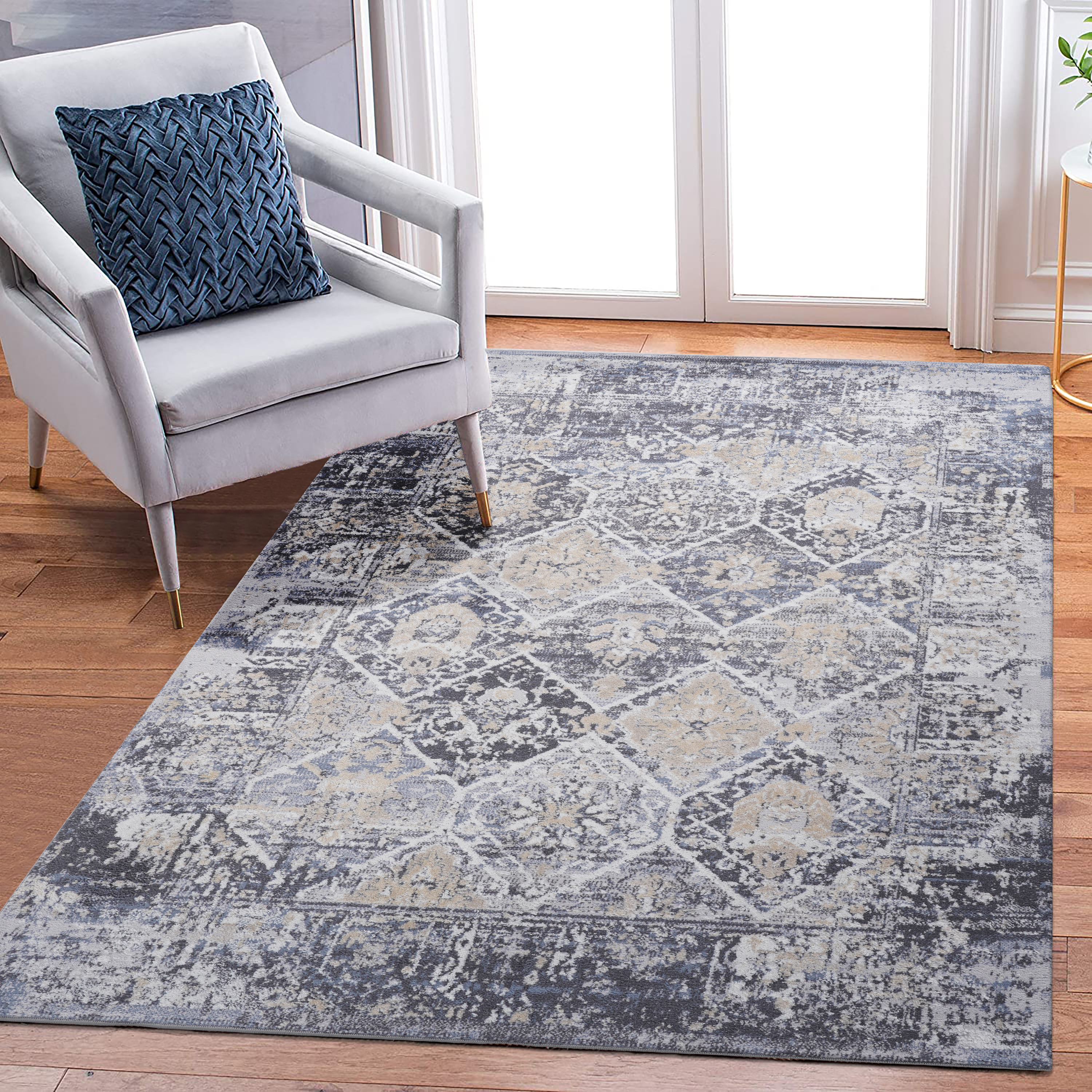 Alfombra de área tradicional PAYAS 5X7, gris y azul