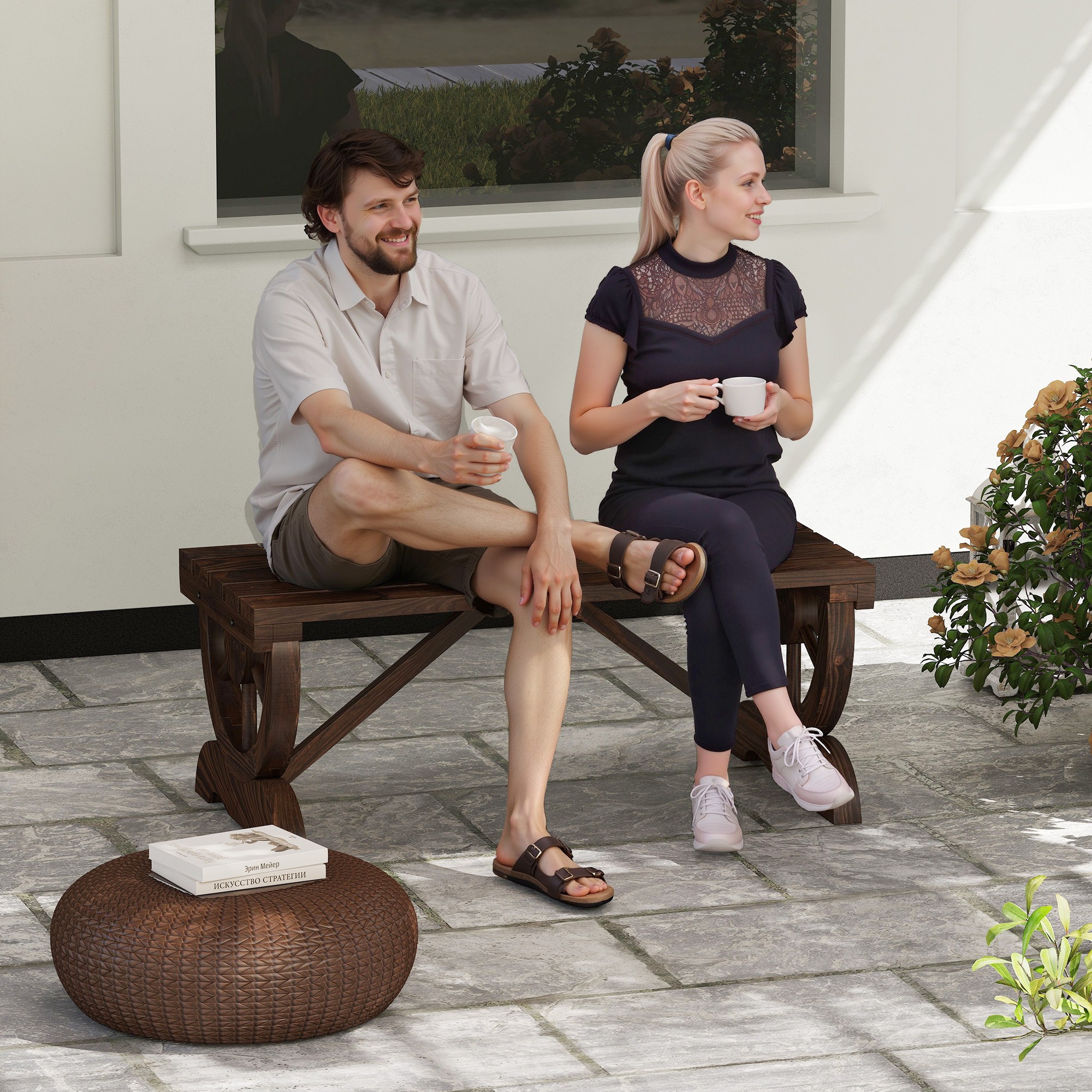 Banco de jardín de madera para 2 personas, estilo rústico, soporta 550 libras