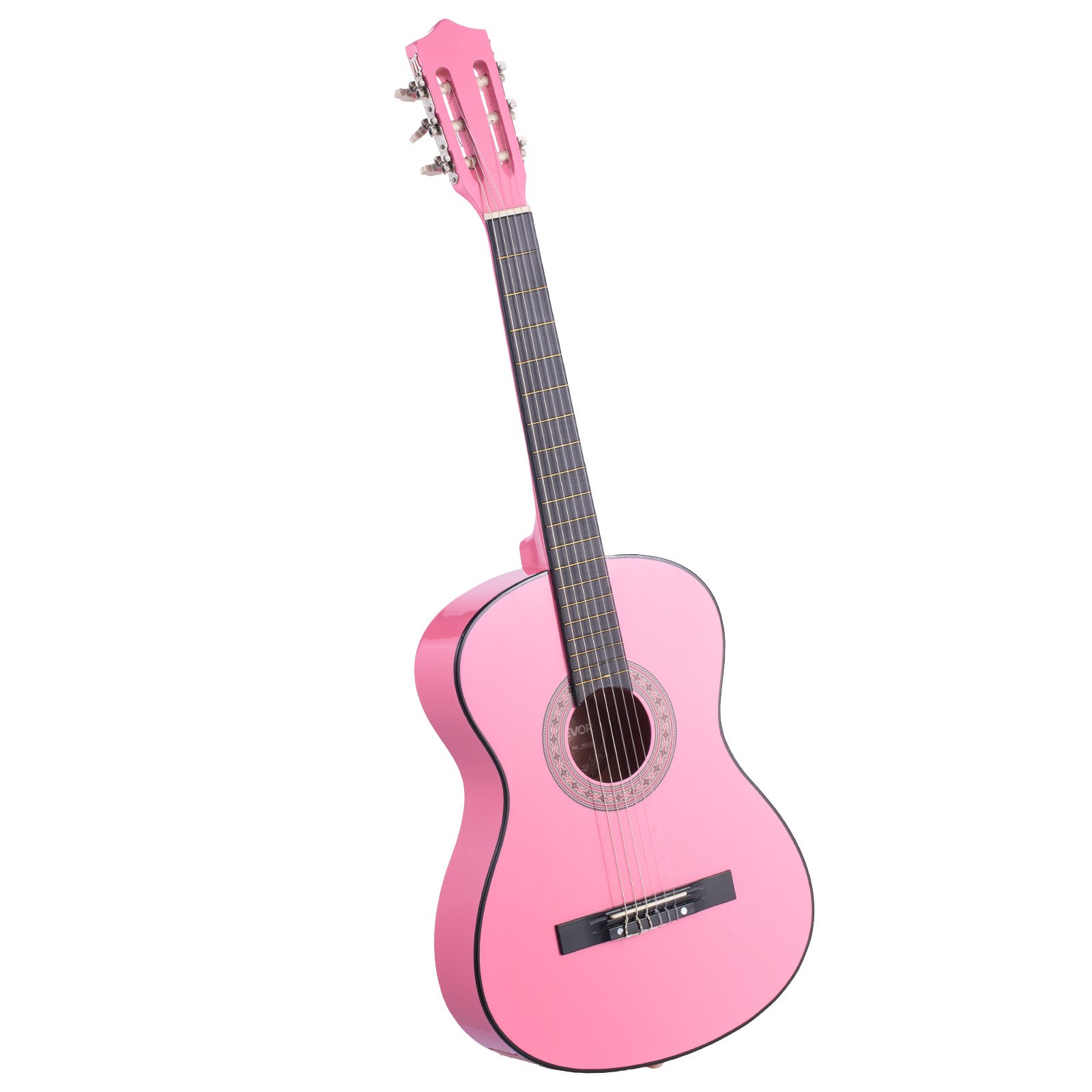 Kit de guitarra clásica de 38 pulgadas para principiantes, cuerdas de nylon, rosa