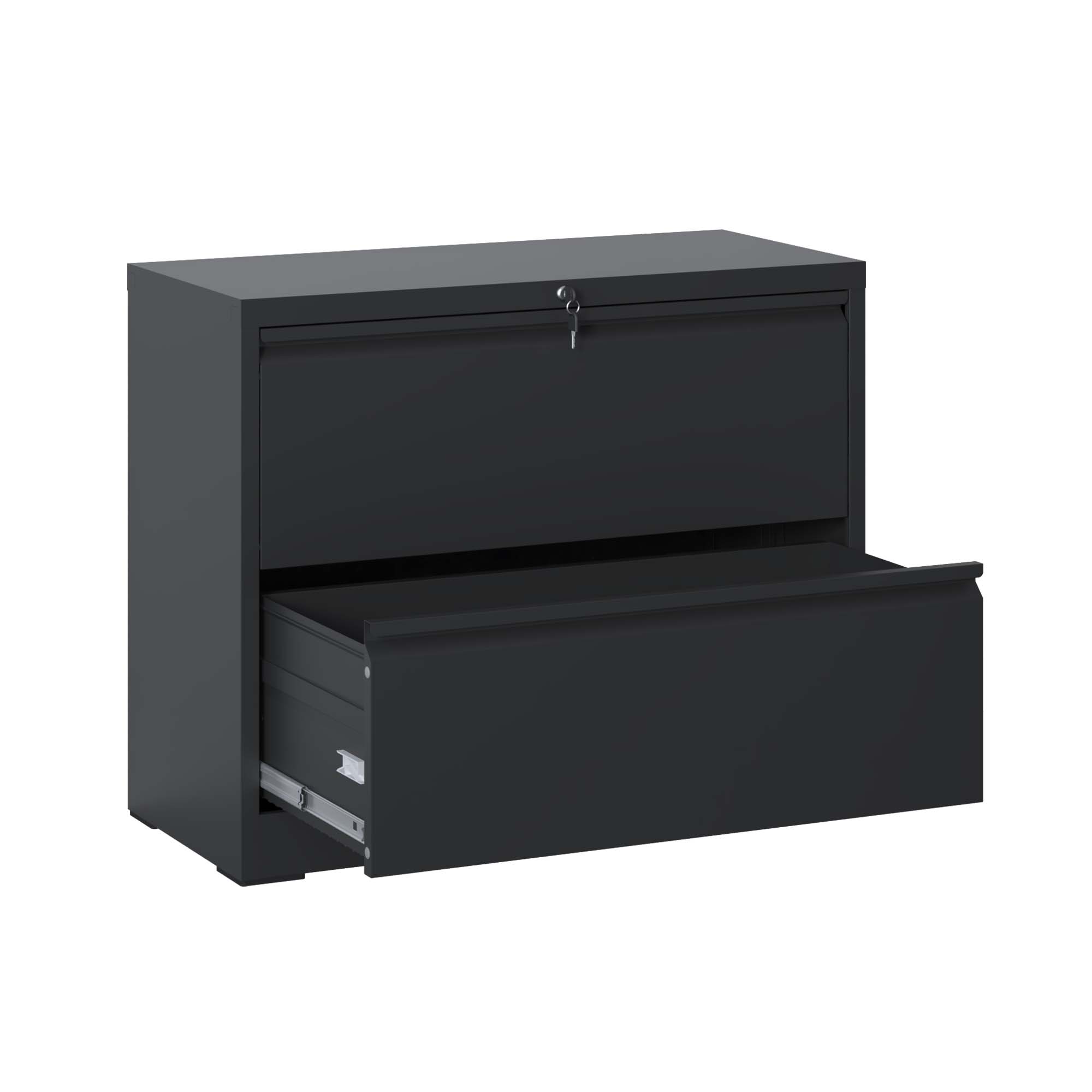 Lateral File Cabinet 2 Drawer, Black Filing Cabinet With Lock, Lockable File Cabinet For Home Office, Locking Metal File Cabinet For Legal Letter A4 F4 Size