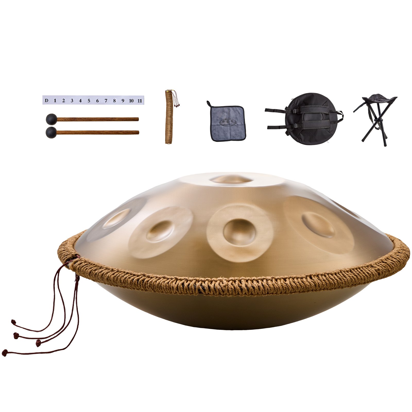 Tambor Handpan de acero 22 pulgadas, 9 notas D menor, con mazos