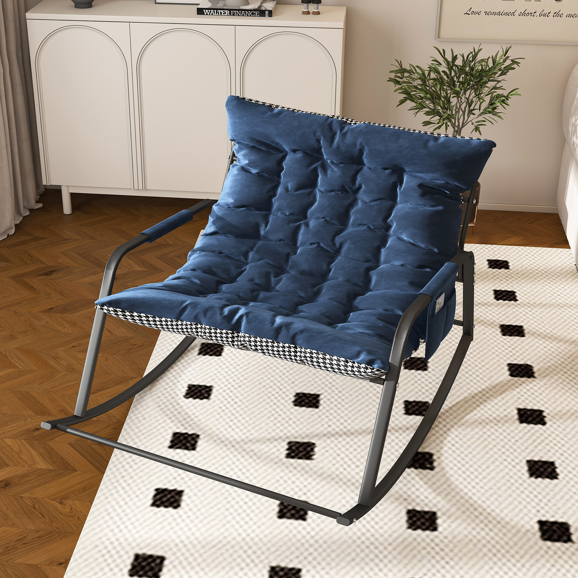 Silla mecedora con almacenamiento, cojines, reposabrazos, reclinable y ergonómica, azul