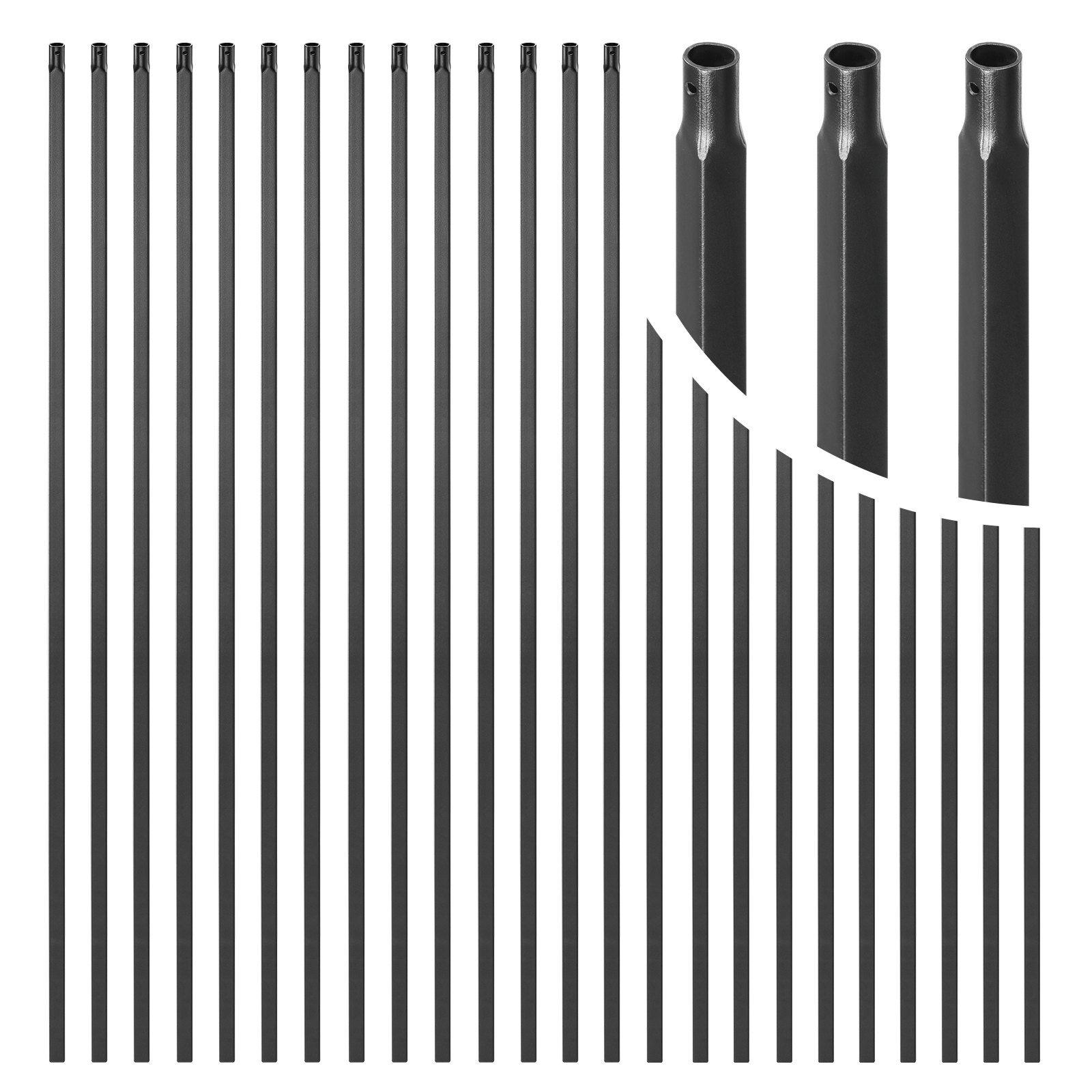Staircase Balusters 31 Pack, 44 Inch Durable Carbon Steel Stair Balusters, 0.5 Inch Indoor Square Metal Spindle Railing, Corrosion-Proof Hollow Deck Railing With Pre-Drilled Holes, Matte Black