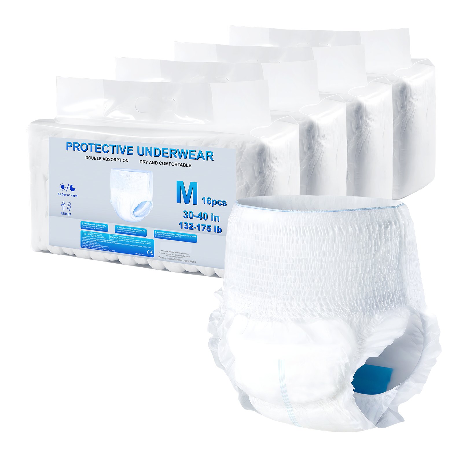 Adult Incontinence Underwear, High Absorbent Protective Underwear For Men & Women, Disposable Adult Pull-ups Diapers With Leakproof Leg Cuff & Wetness Indicator - M Size, 64 Count (4 Pack Of 16)