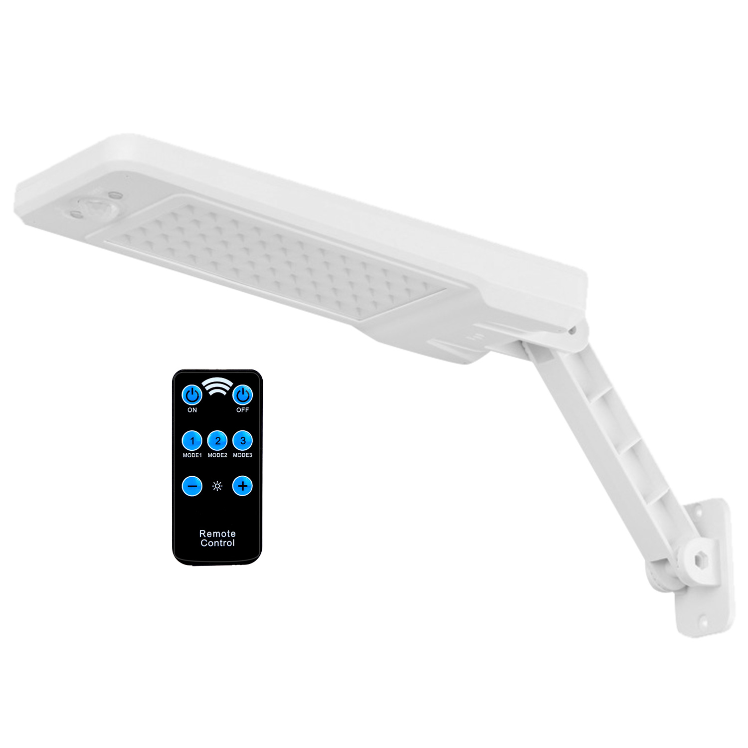 Lámpara solar de pared exterior 60 LED, sensor PIR, control remoto, IP65 impermeable