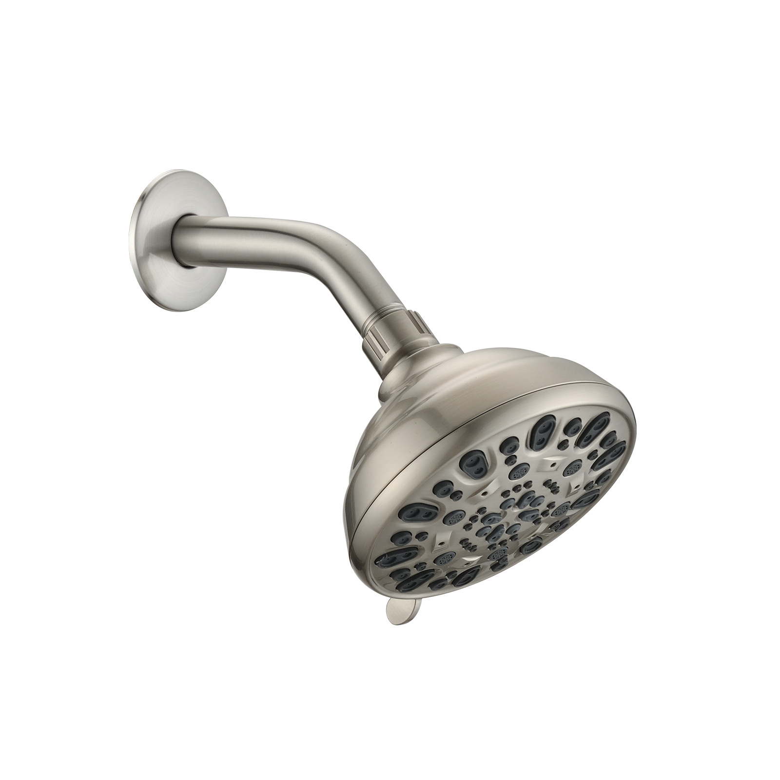 Brushed Nickel High Pressure 6-setting 4  Shower Head - Angle Adjustable, Clog-proof Shower Head