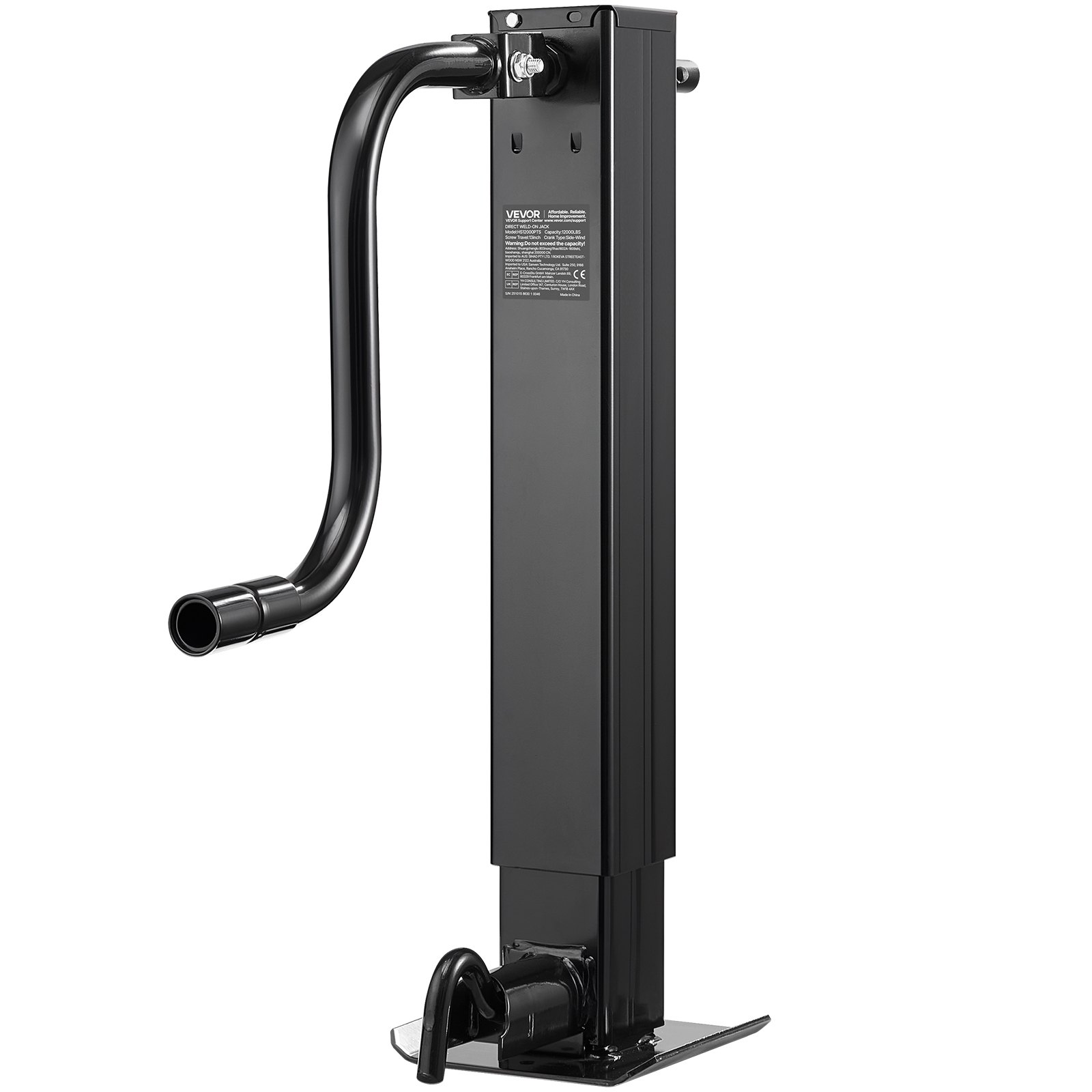Heavy-Duty Trailer Jack, 12,000 Lbs Load Capacity, Sidewind Square Direct Weld-on Trailer Jack With Handle Crank, Adjustable Drop Leg, 26-Inch Travel For Lifting RV, Utility, Yacht Trailers