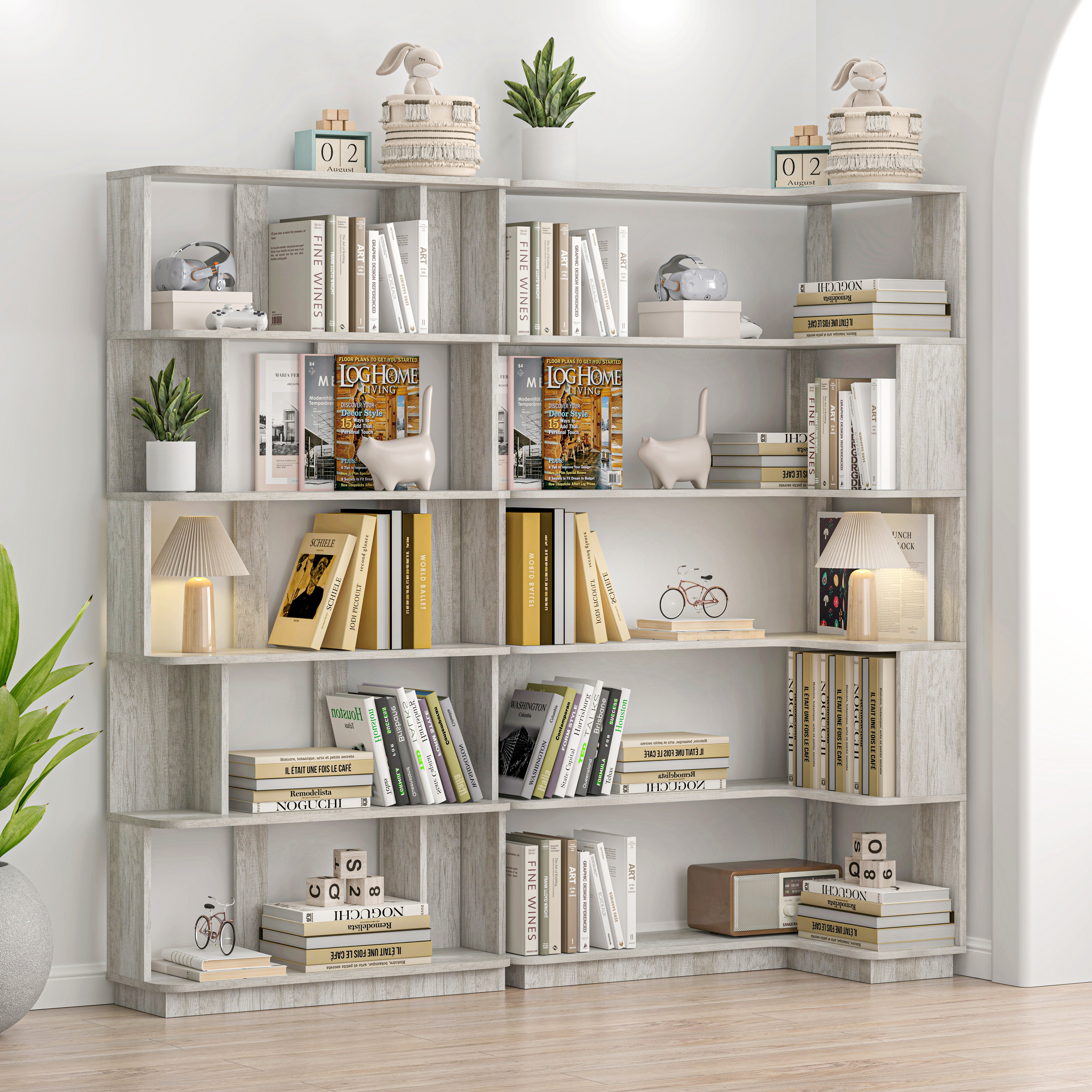 90 Cm Space Saving Corner Bookshelf    80 Cm Bookcase Extendable Free Combination, Set Of 2 Display Shelf, Light Grey Color And Other 4 Colors For Option, Freely Combined And Matched Furniture
