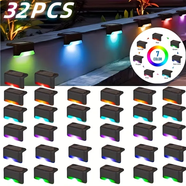 Luces solares LED para cubierta, 32 unidades, impermeables, encendido/apagado automático (luz cálida)