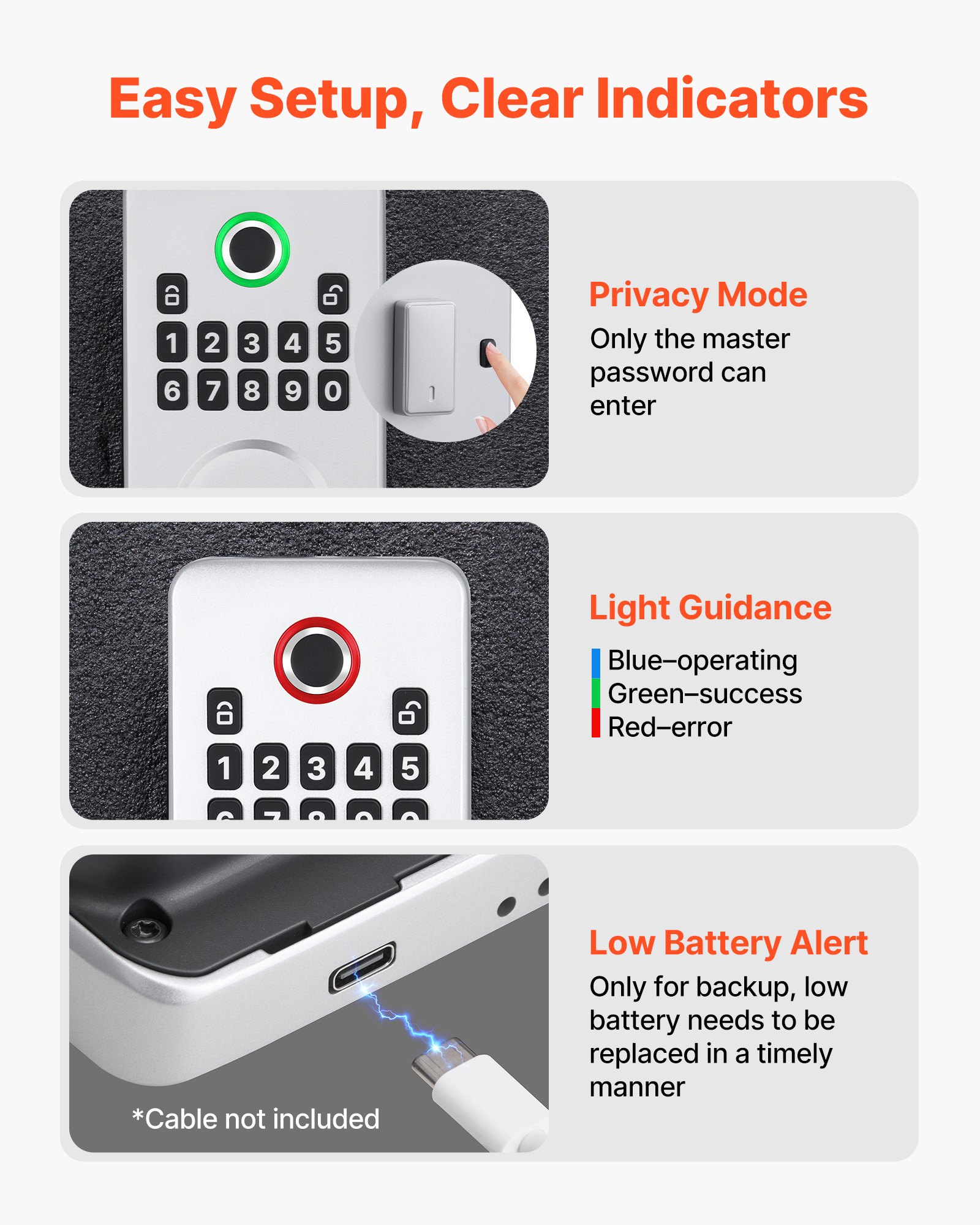 Fingerprint Door Lock, Electronic Biometric Deadbolt With Pioneering Easy-Grip Design, Auto Locking, One-Time Code, Anti-Peeking Password, Keyless Entry Door Lock For Home, Apartment, Silver